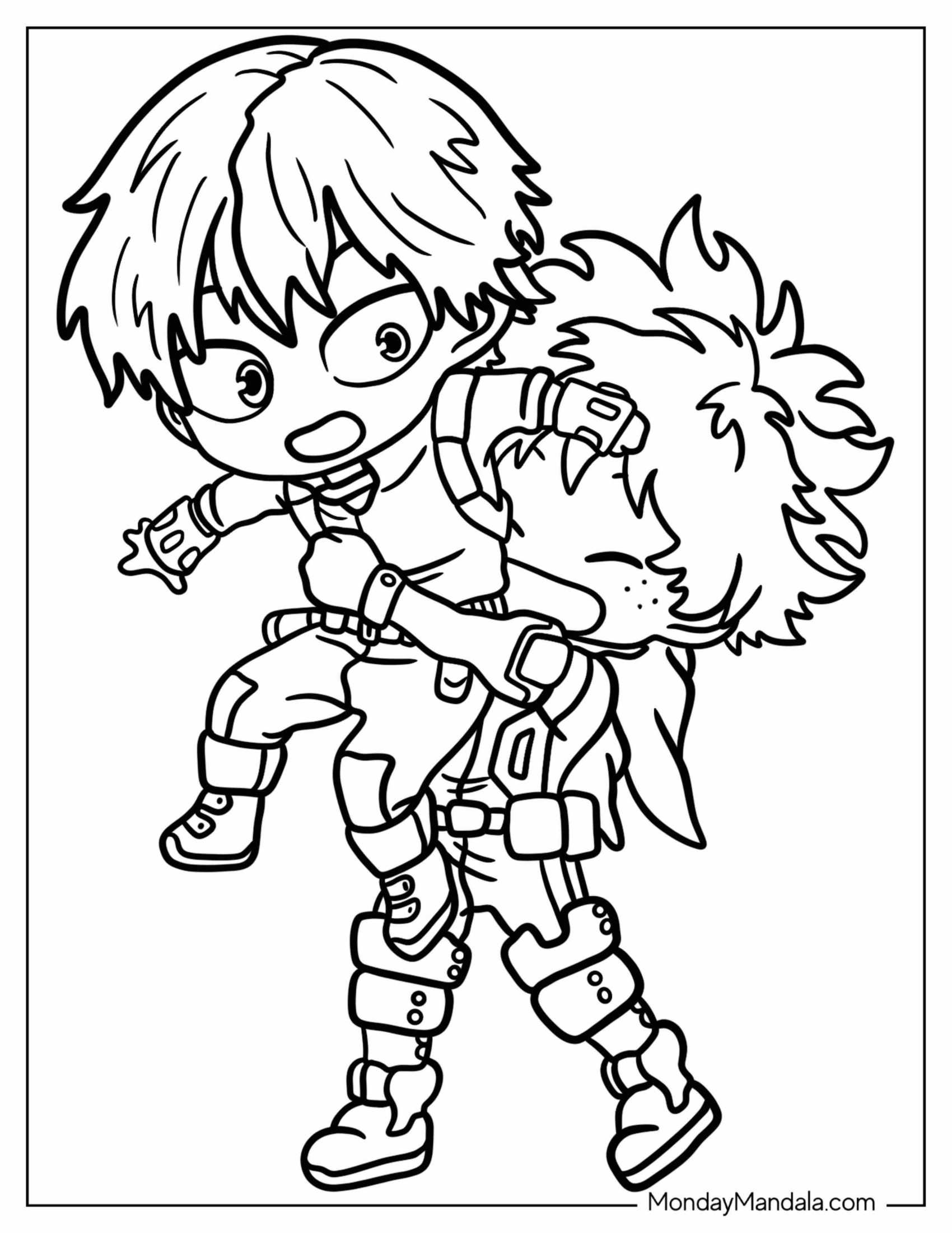 Kawaii Chibi Deku Coloring Page Hugging Shoto Todoroki