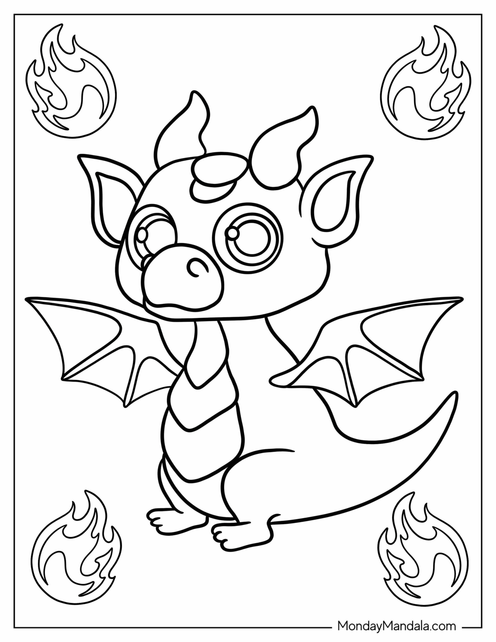 Kawaii Dragon To Color