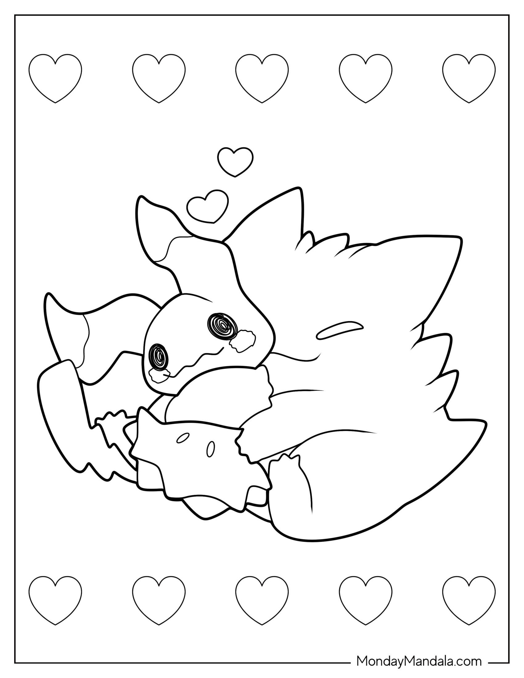 Kawaii Gengar Coloring Page Hugging Mimikyu