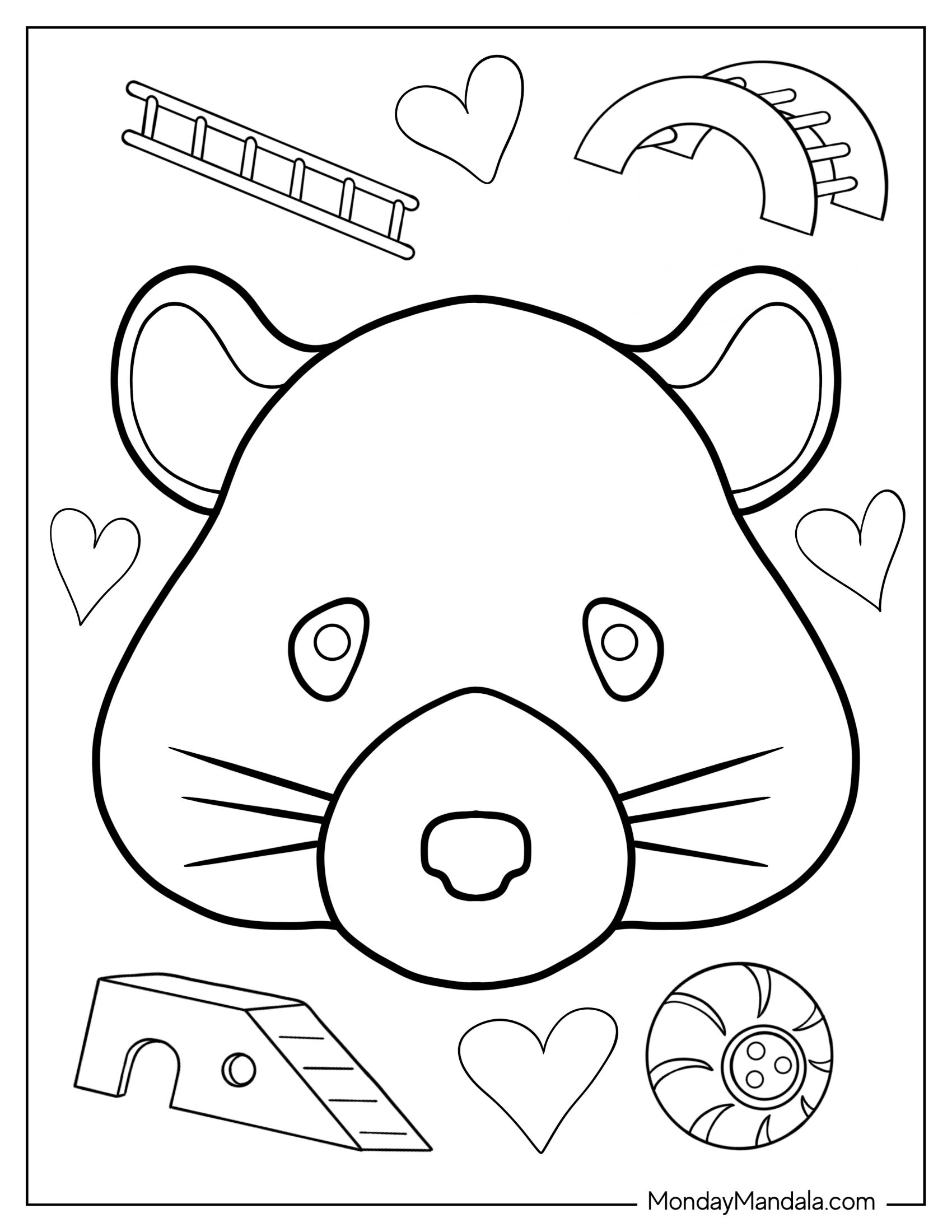 Kawaii Hamster Face Coloring Page For Preschoolers