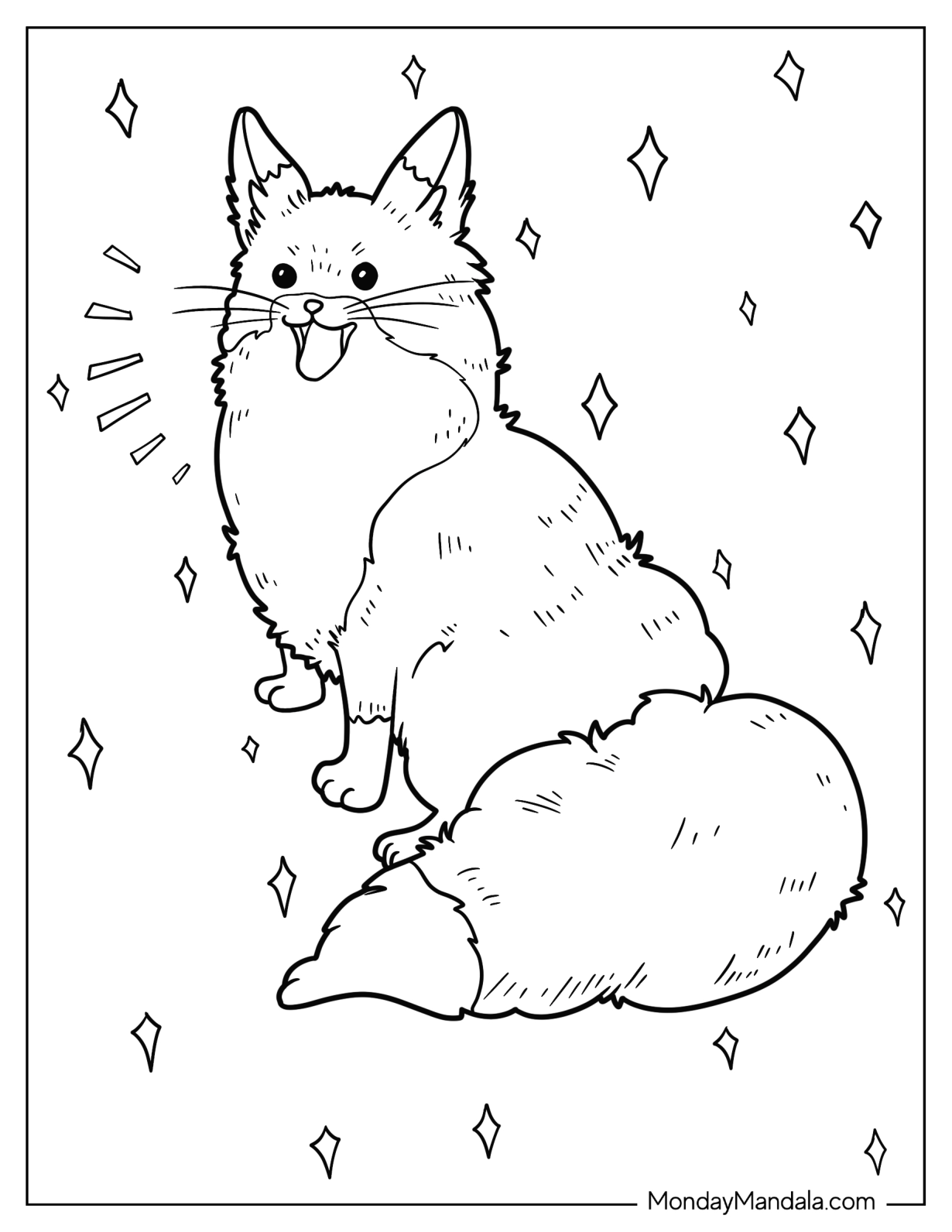 Kawaii Happy Fox Coloring Page For Kids