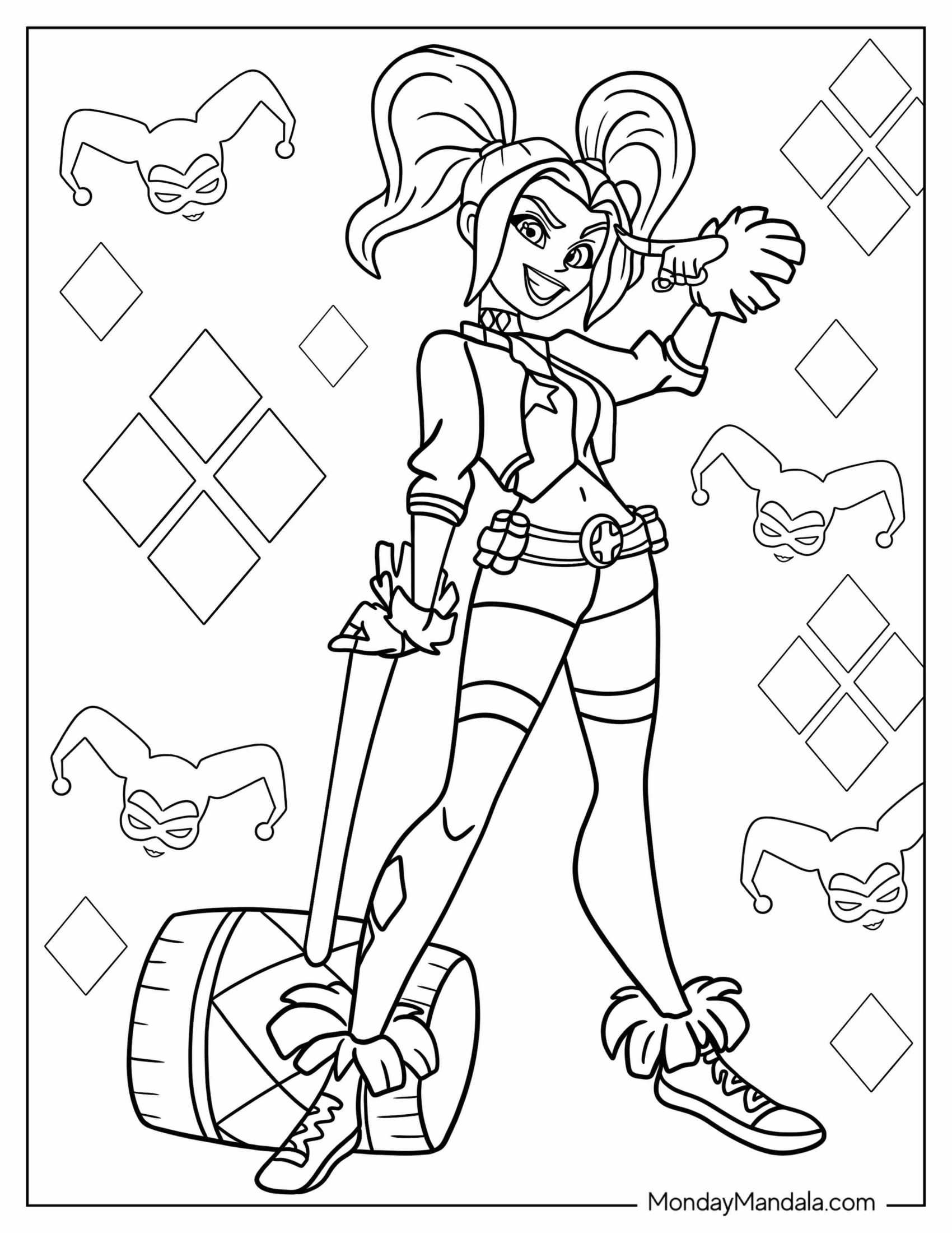 Kawaii Harley Quinn Coloring Page