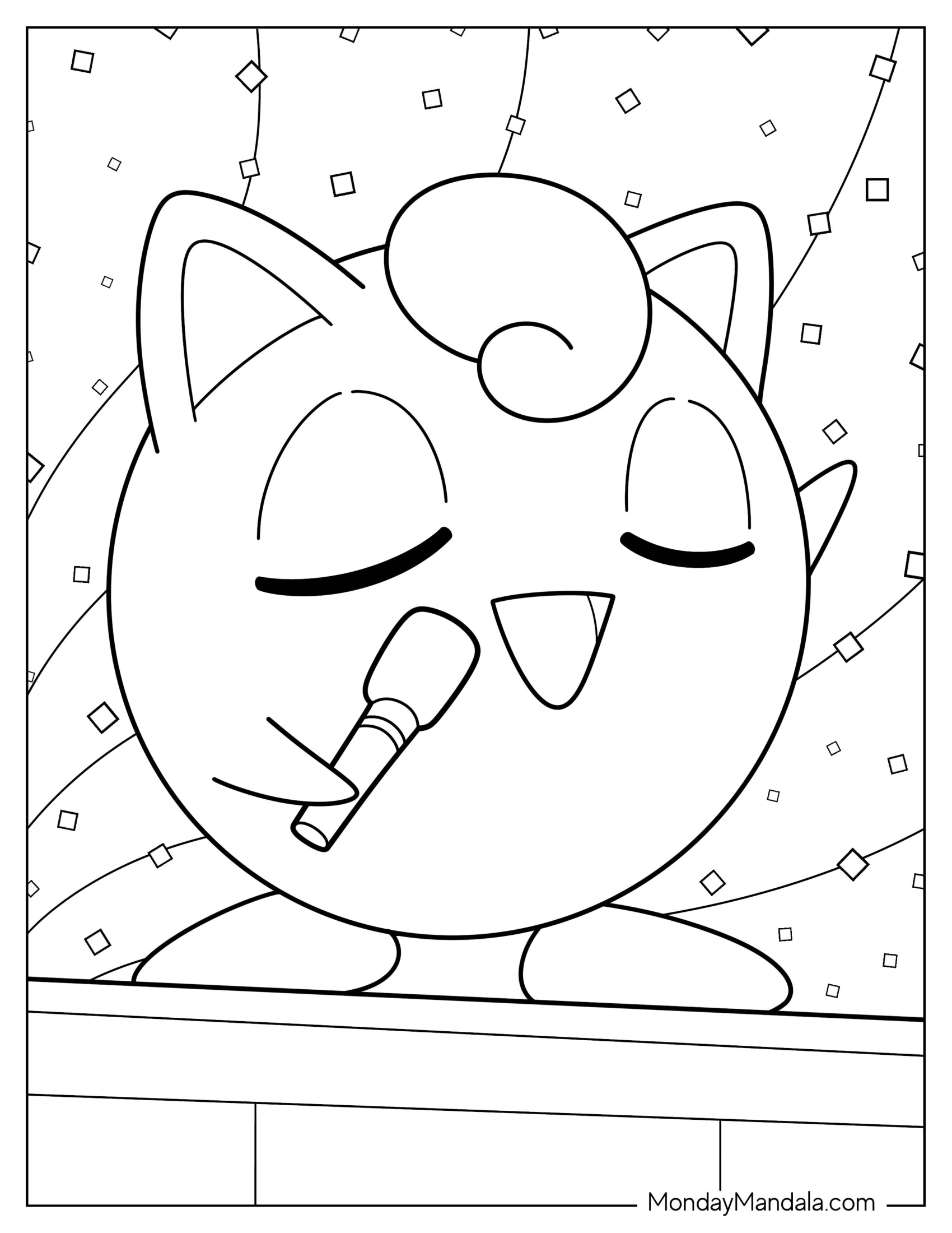 Kawaii Jigglypuff Coloring Page  Singing With Microphone For Preschoolers