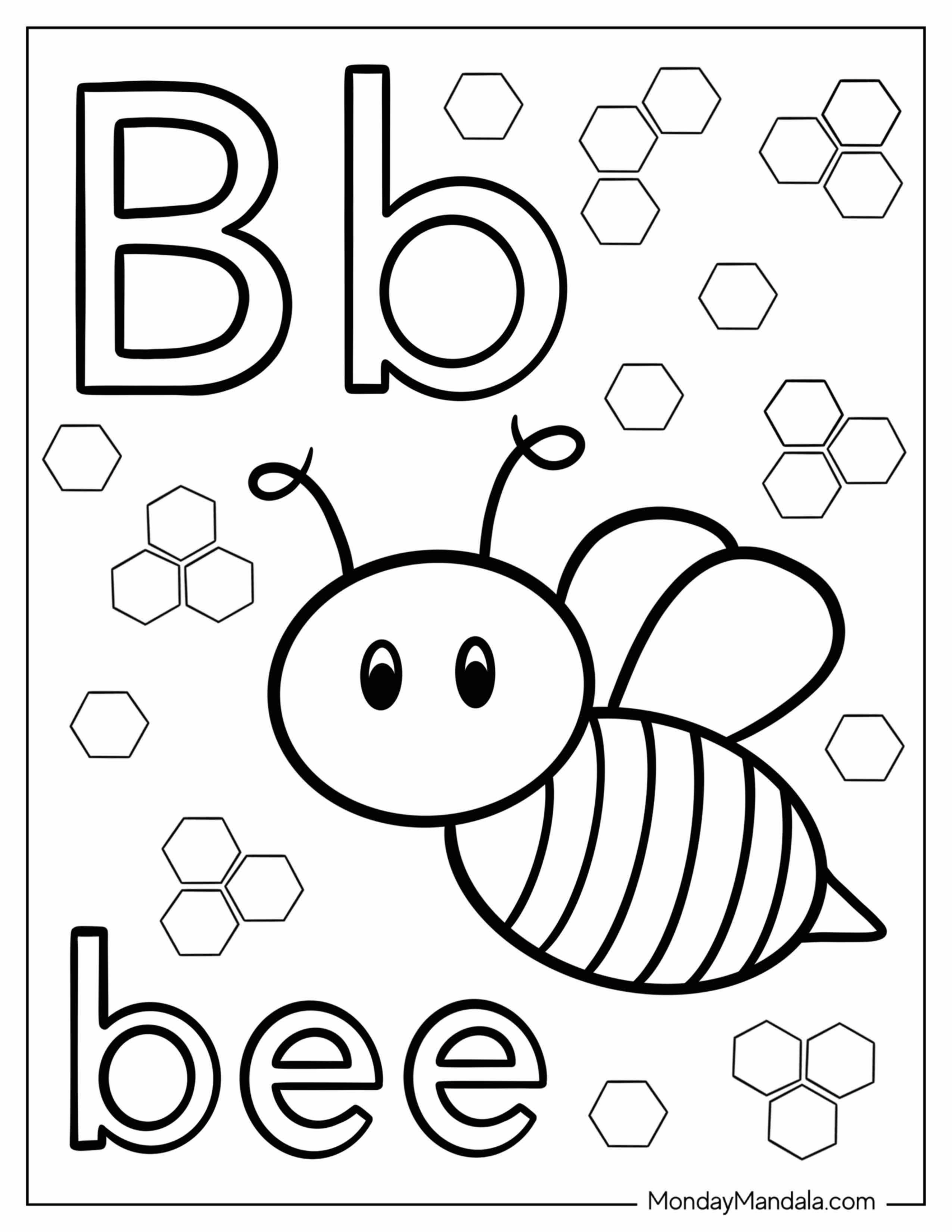 Kawaii Letter B Coloring Page With Cartoon Bee