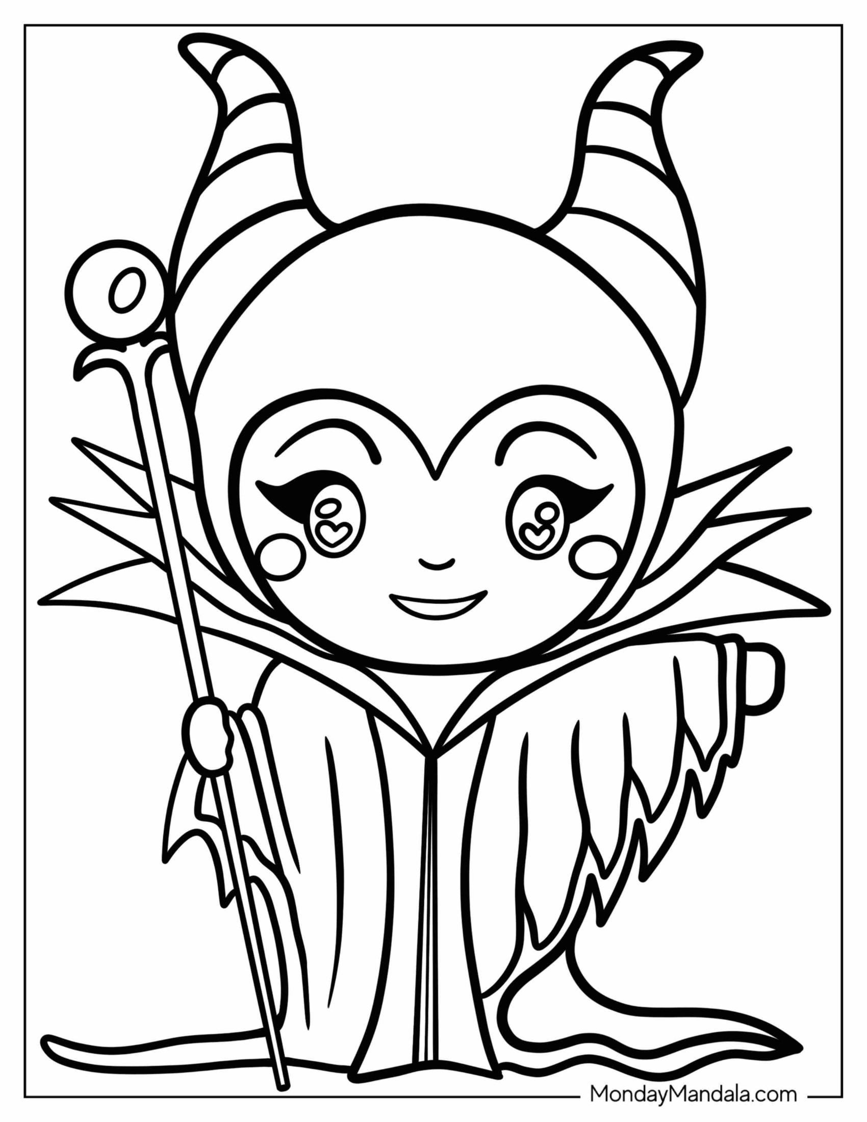 Kawaii Maleficent Coloring Page For Preschoolers