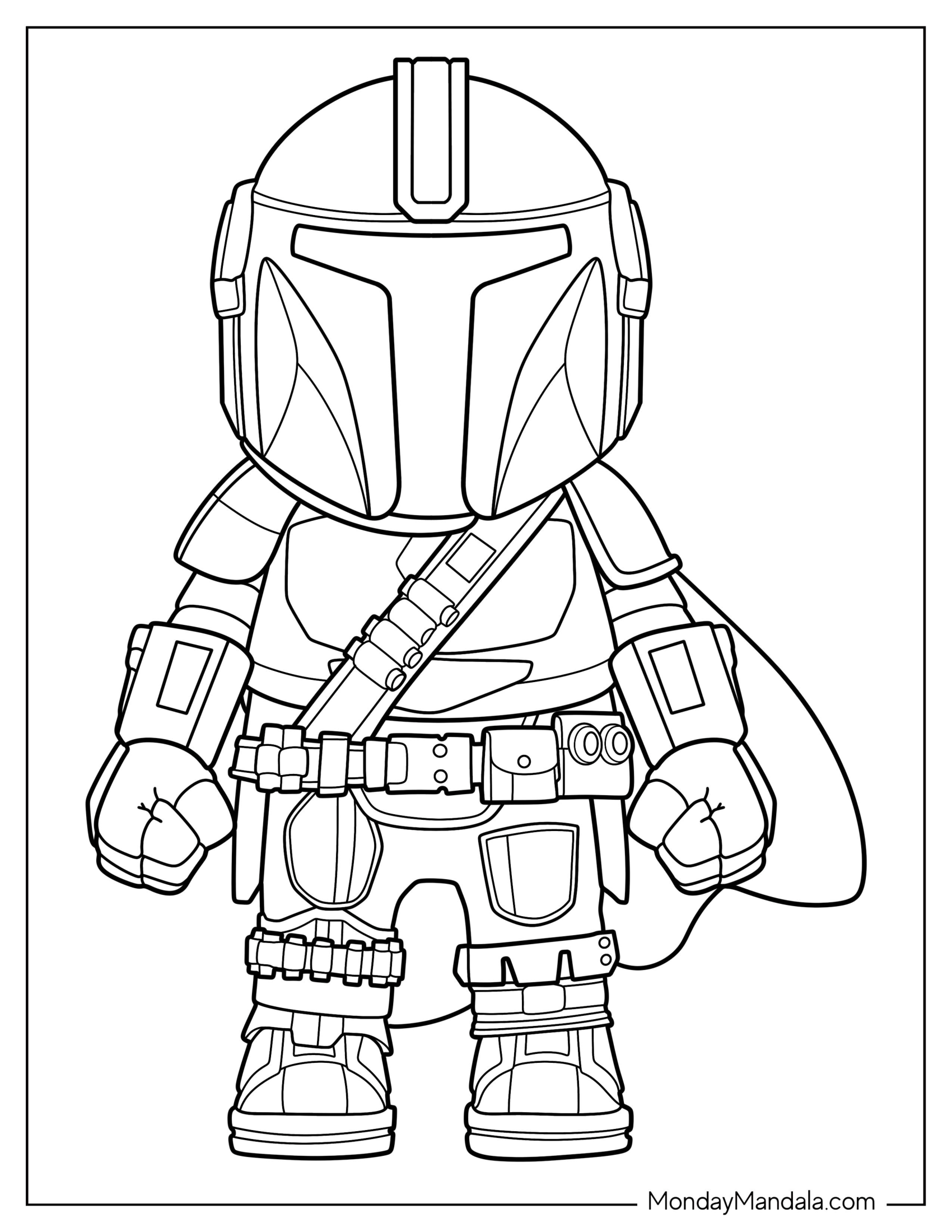 Kawaii Mandalorian Coloring Page For Preschoolers