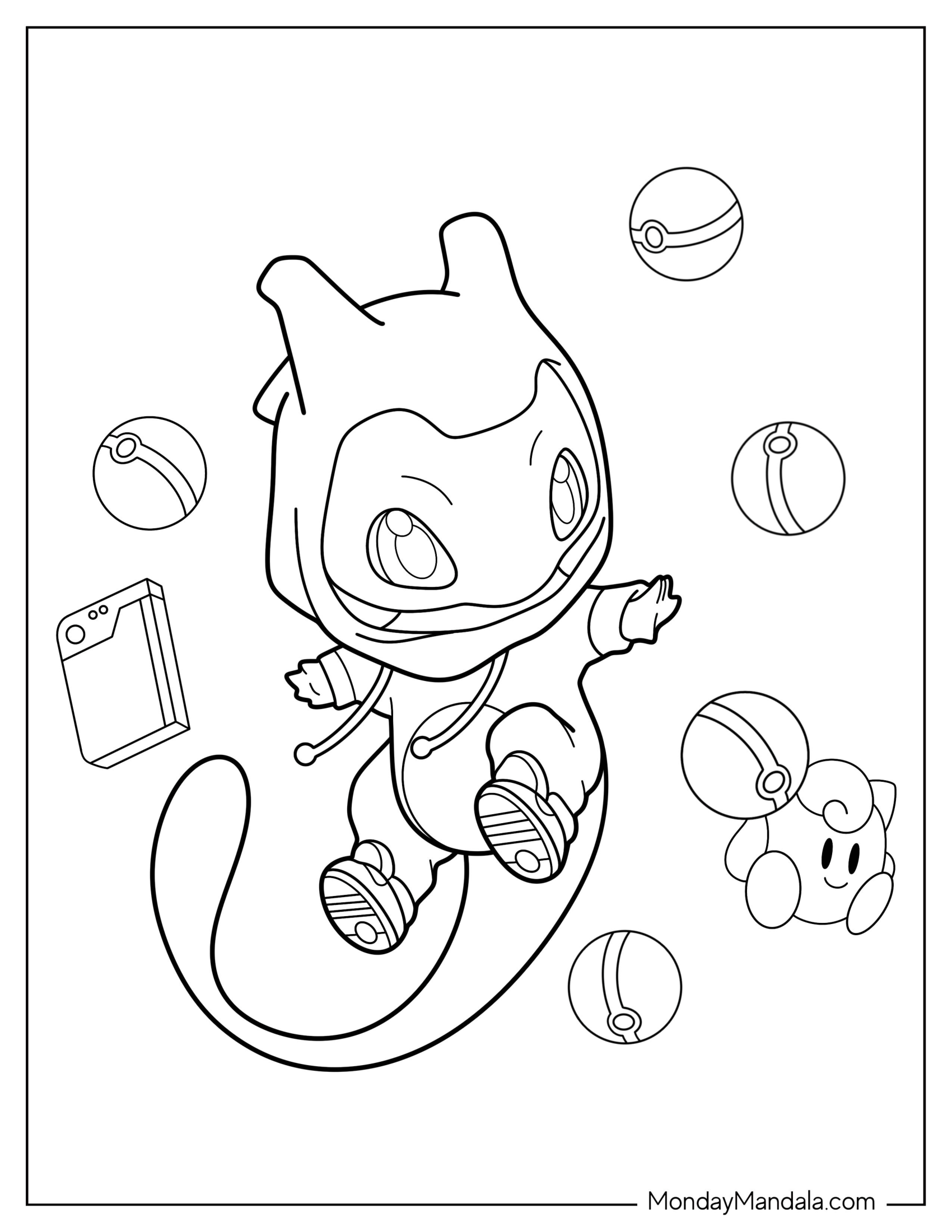 Kawaii Mewtwo Coloring Page For Preschoolers