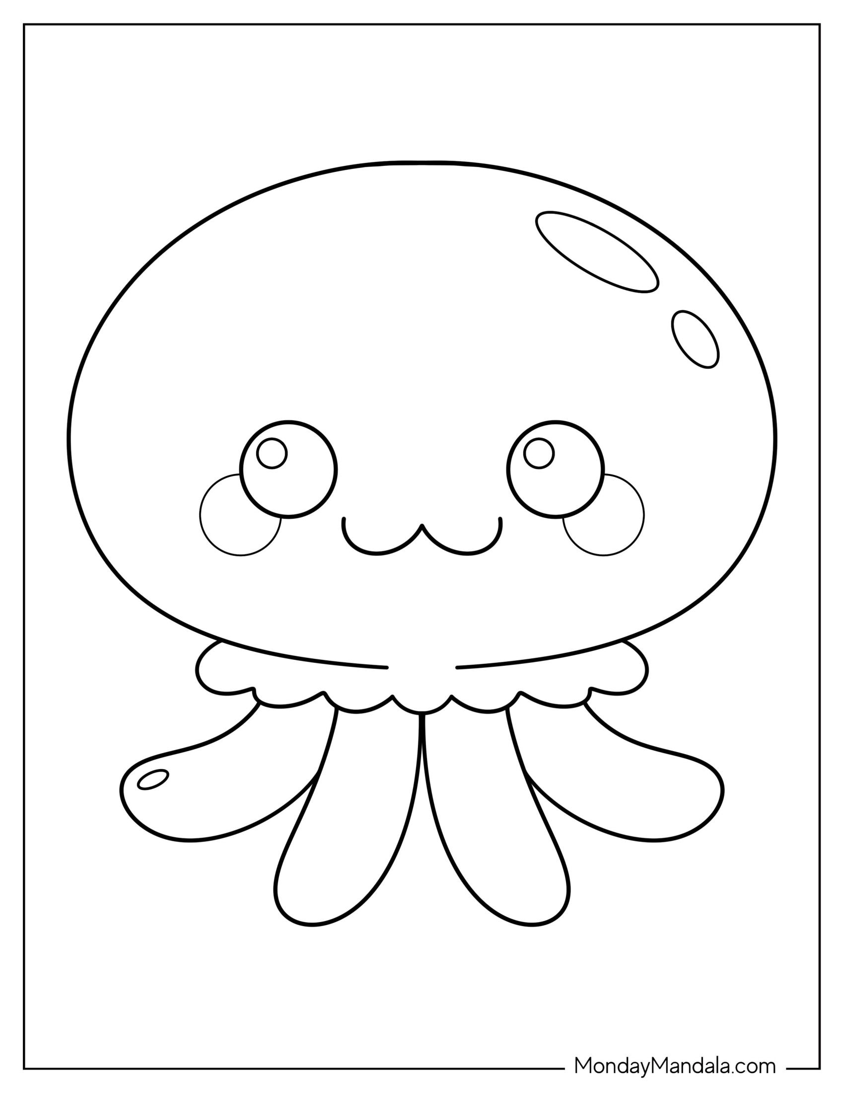 Kawaii Moon Jellyfish Coloring Page For Preschoolers