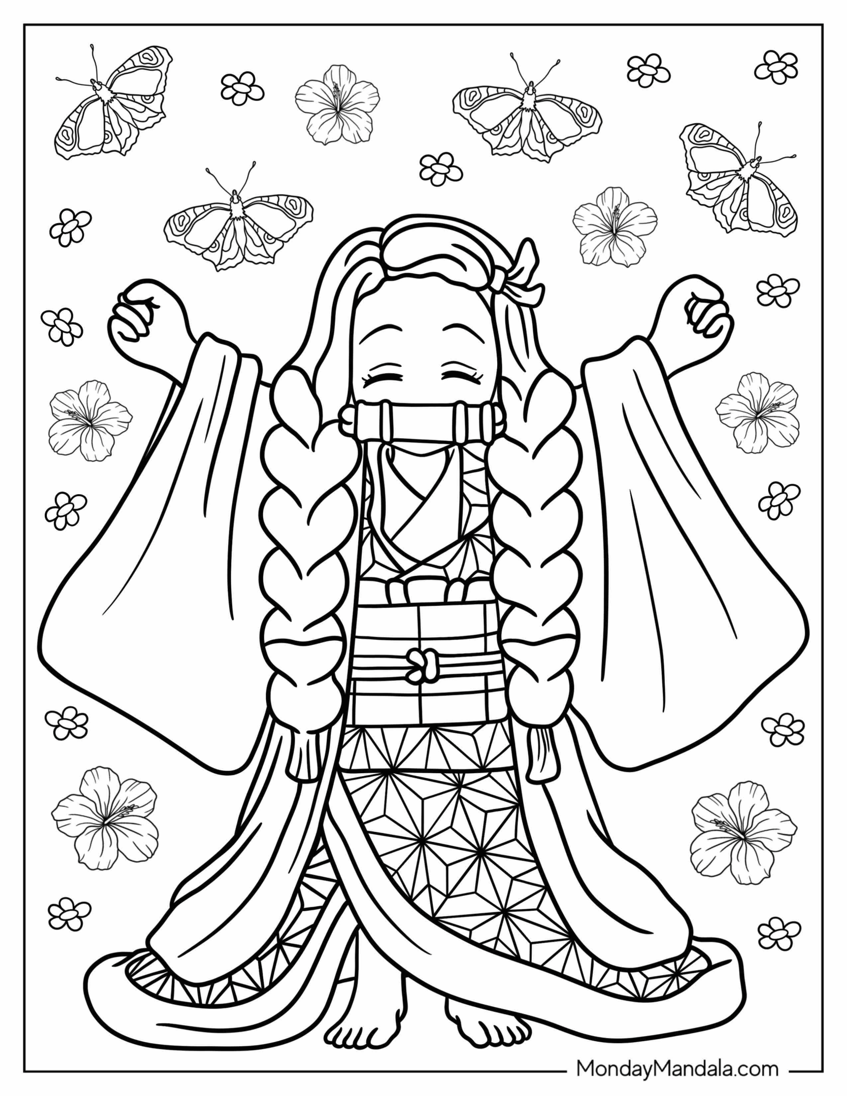 Kawaii Nezuko Coloring Page With Braided Hair