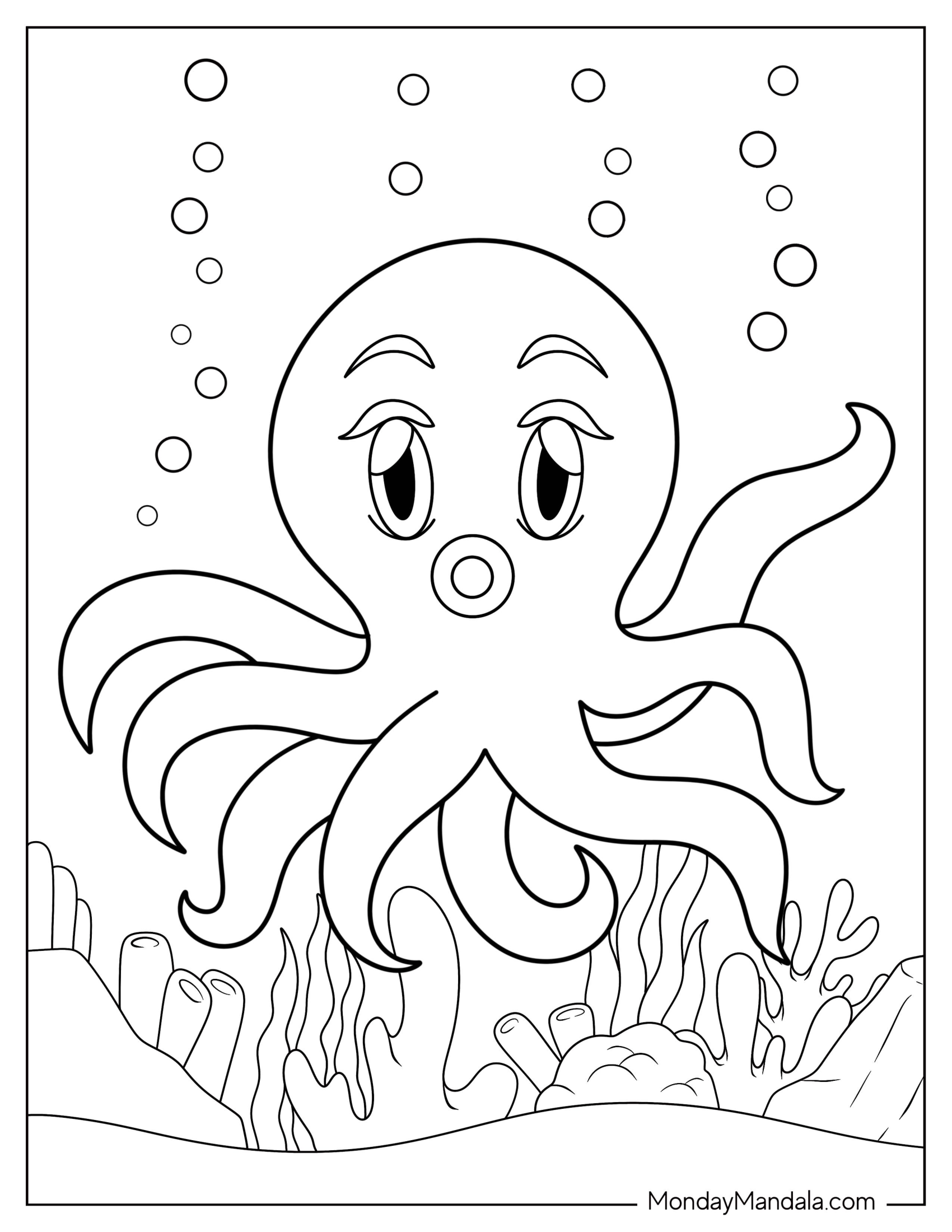 Kawaii Octopus Coloring Page For Kids