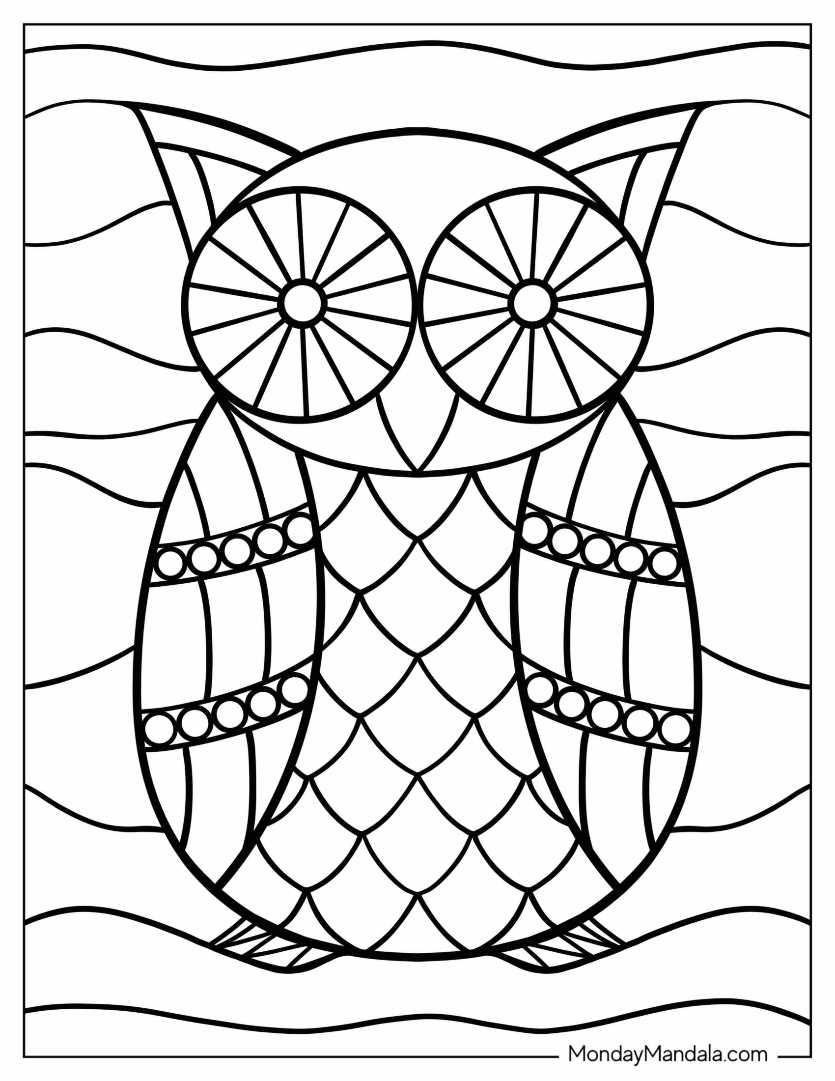 Kawaii Owl Mosaic Coloring Page For Kids