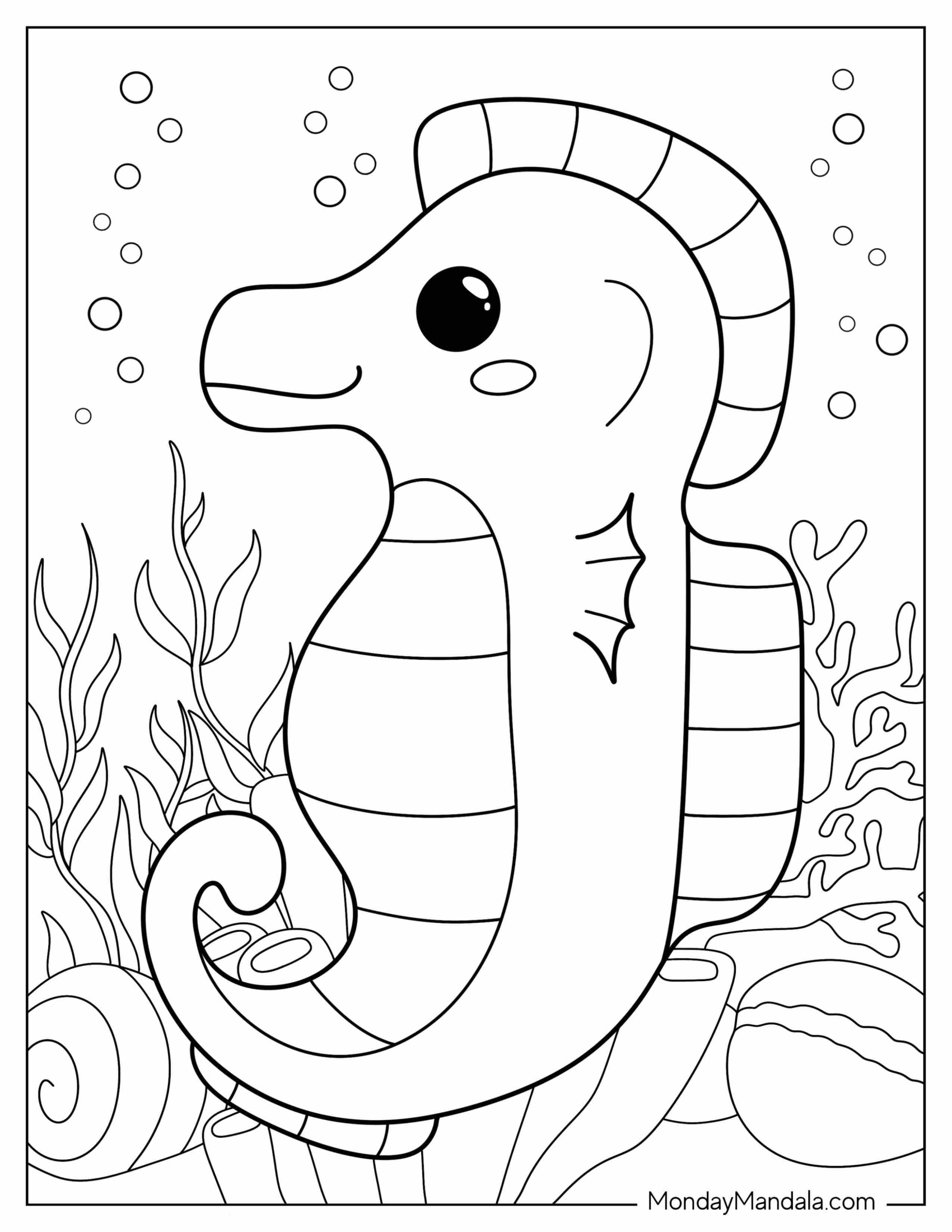 Kawaii Seahorse Coloring Page