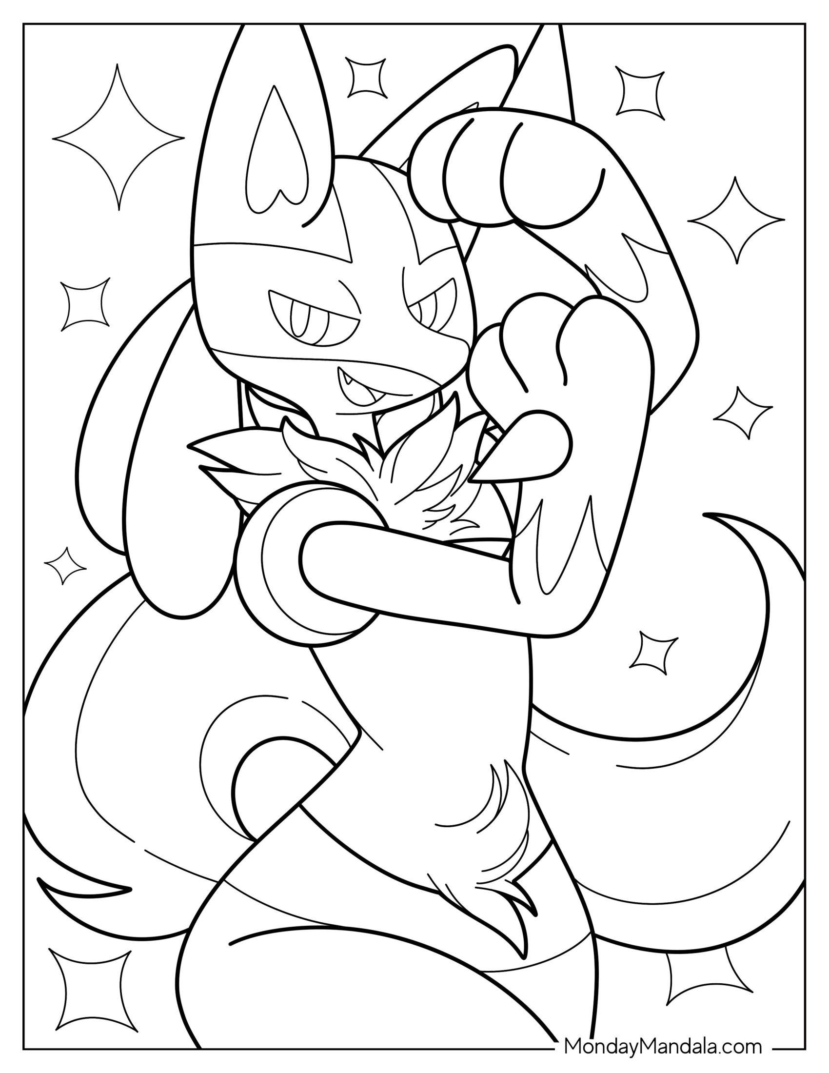 Kawaii Smiling Lucario Coloring Page For Kids