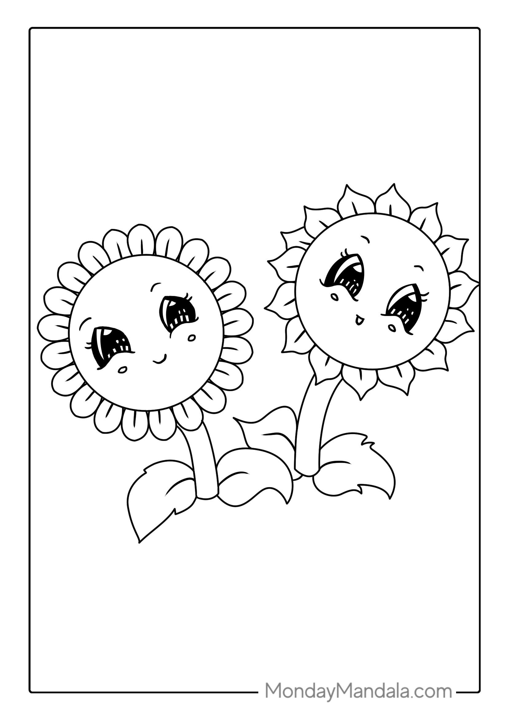 Kawaii Sunflower Coloring Page