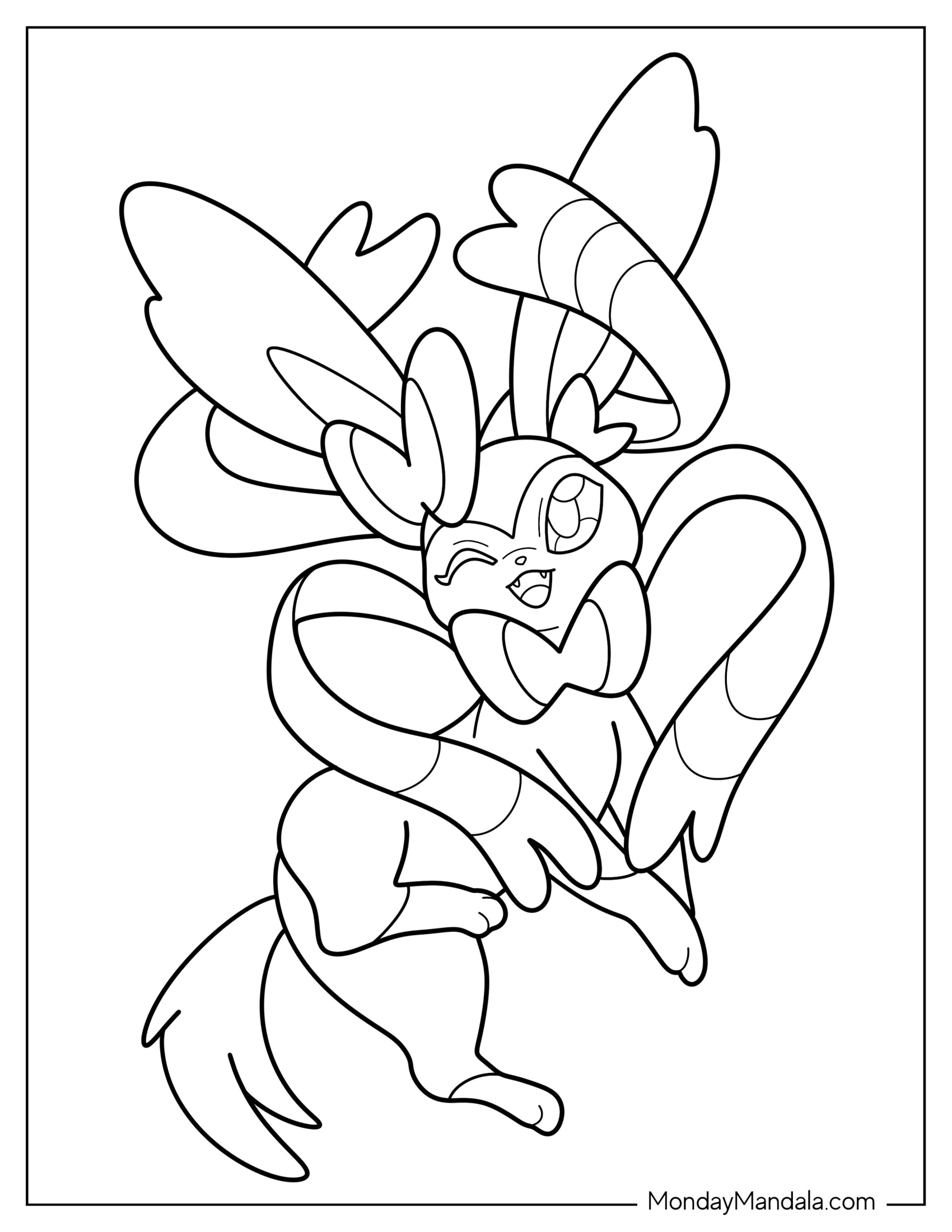 Kawaii Sylveon Coloring Page Winking For Preschoolers