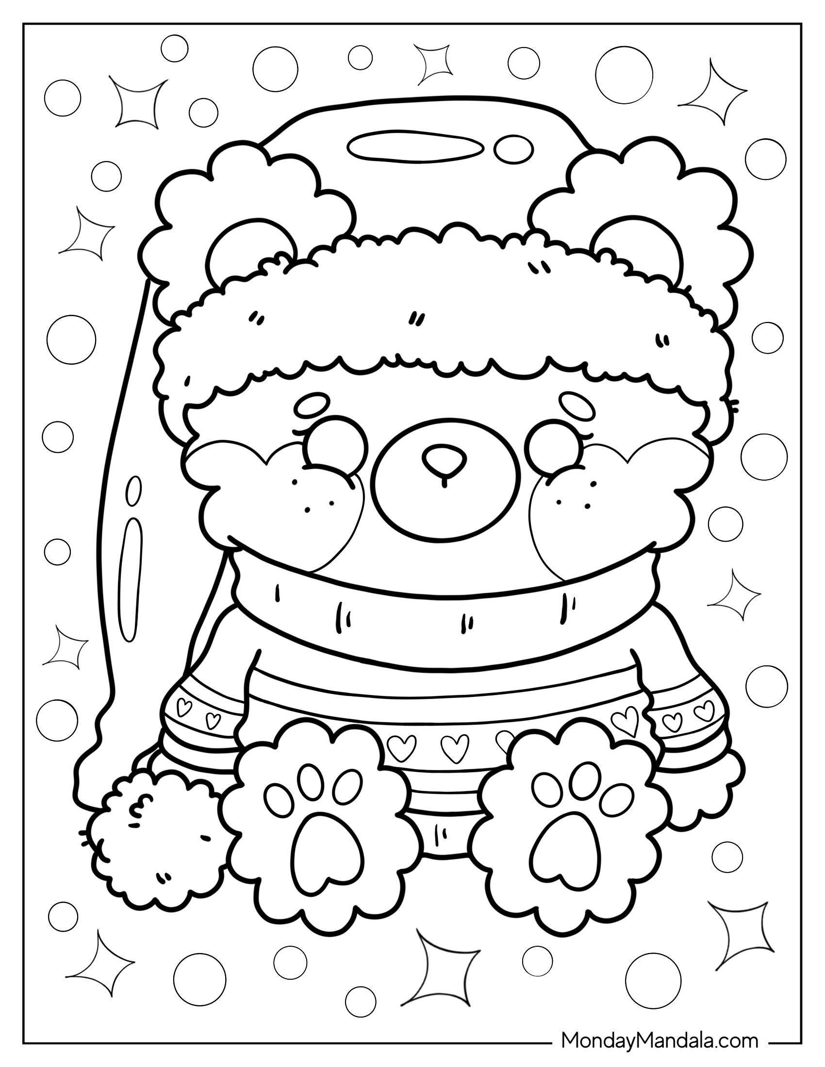 Kawaii Teddy Bear Coloring Page