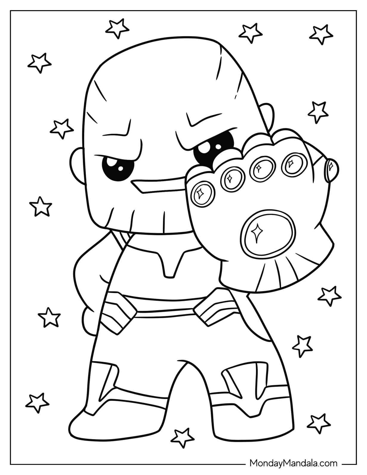 Kawaii Thanos Coloring Page With Infinity Gauntlet For Preschoolers