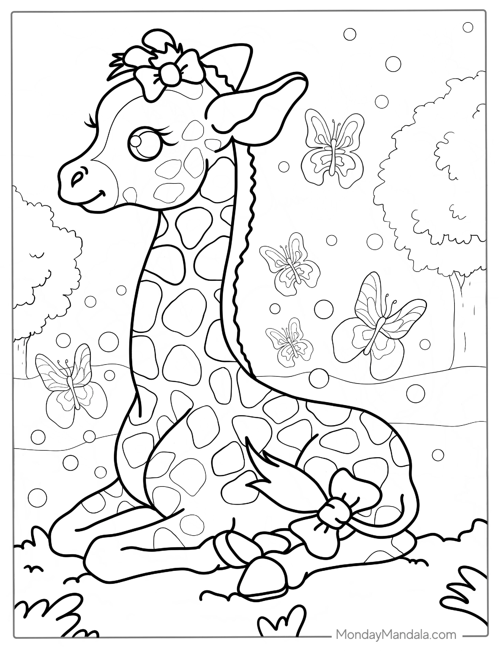 Kawaii Themed Giraffe To Color