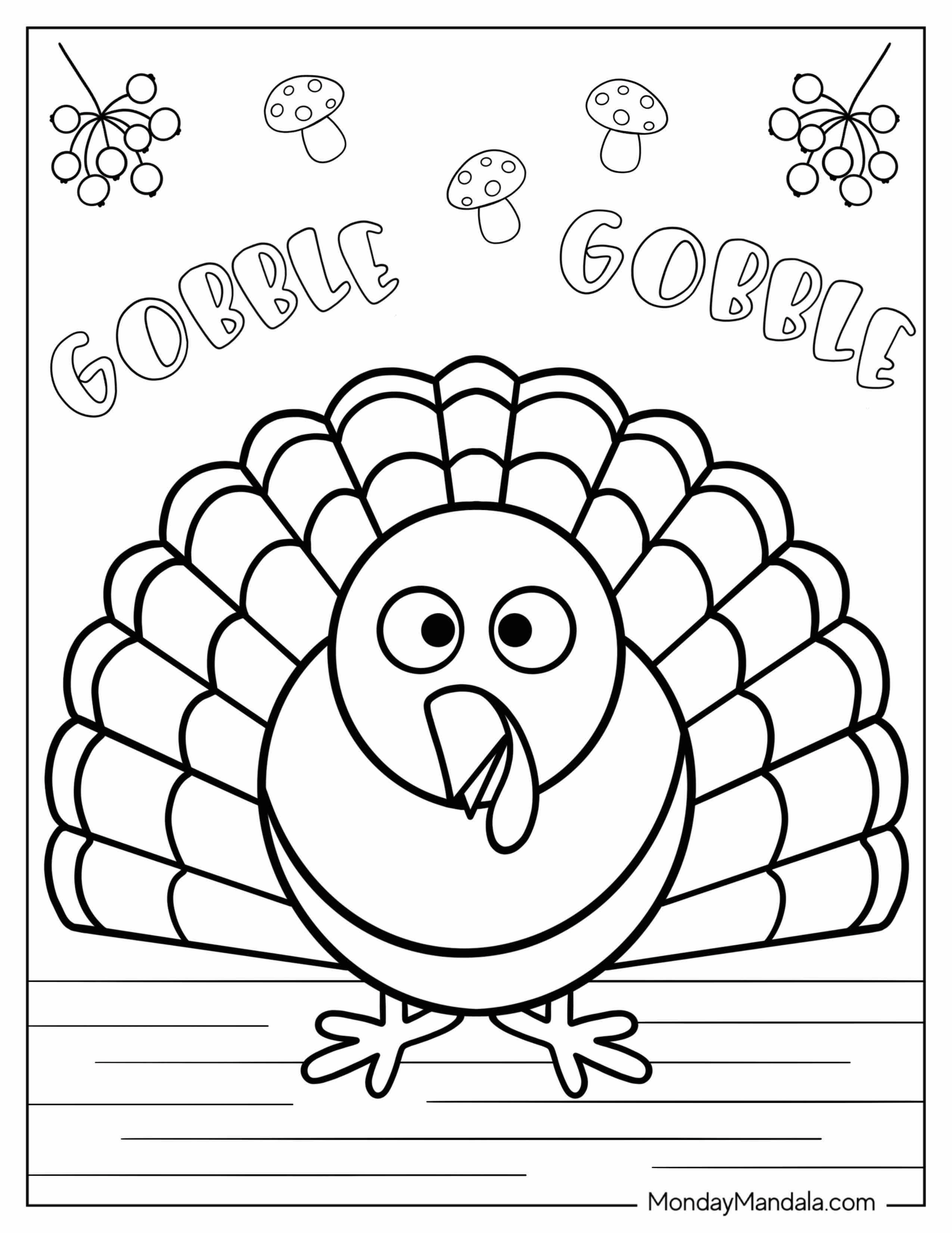 Kawaii Turkey Coloring Sheet For Preschoolers