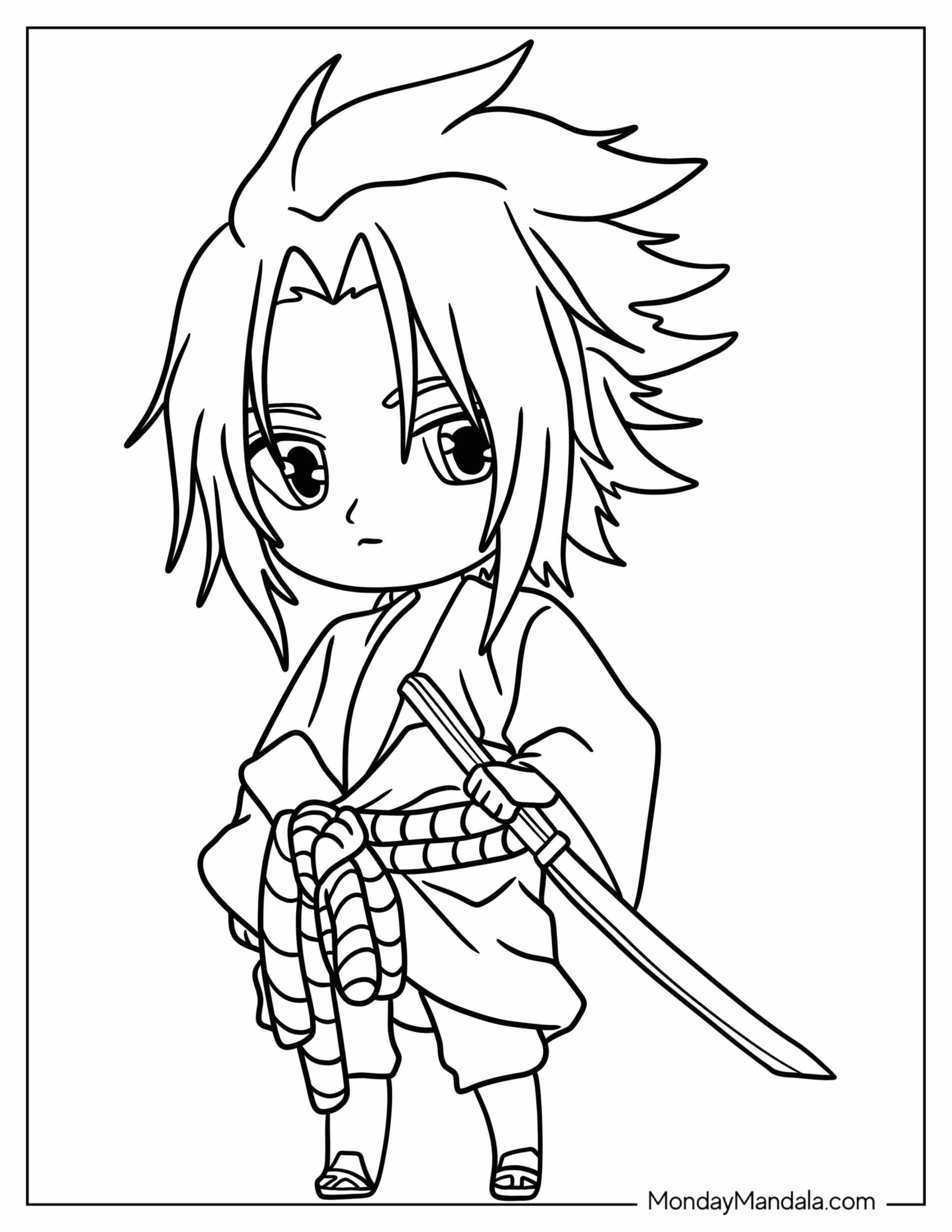 Kawaii Uchiha Sasuke Coloring Page For Preschoolers