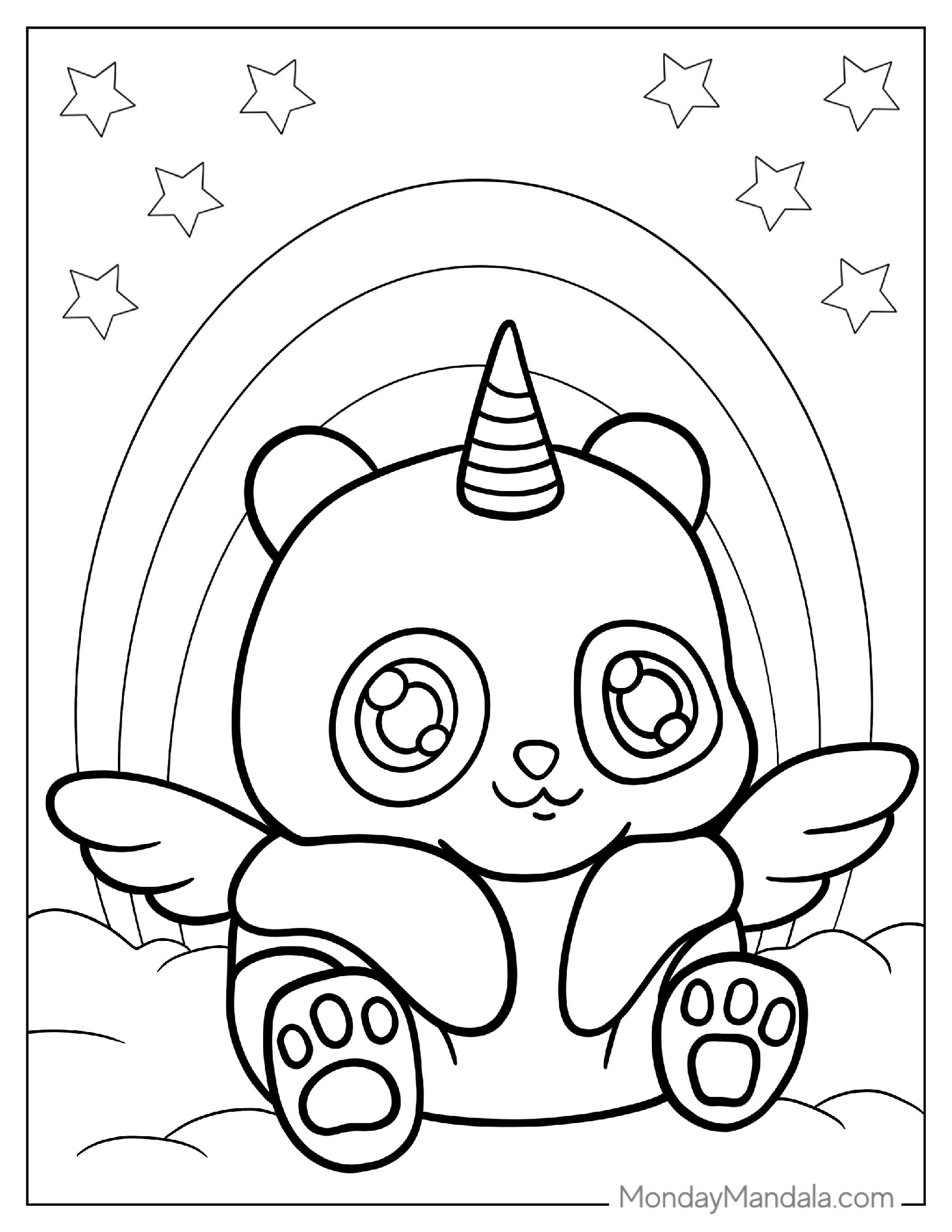 Kawaii Unicorn Panda Coloring Sheet