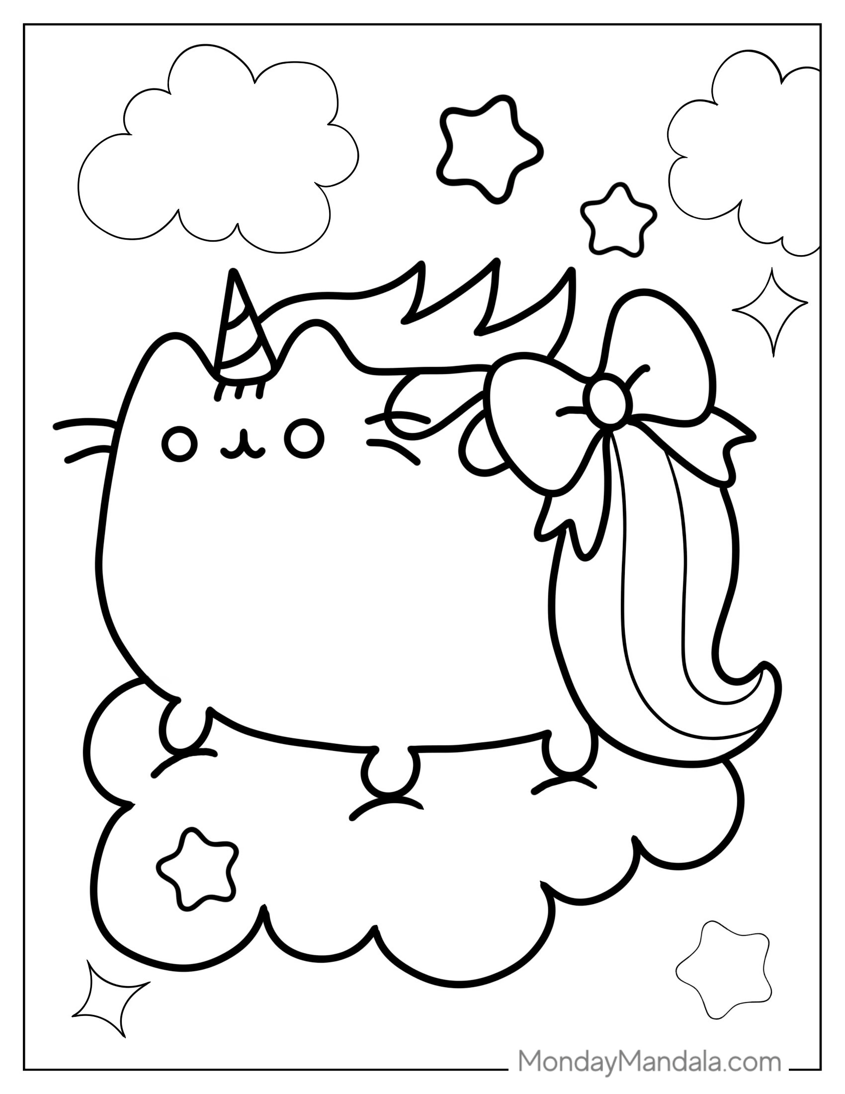 Kawaii Unicorn Pusheen Coloring Sheet