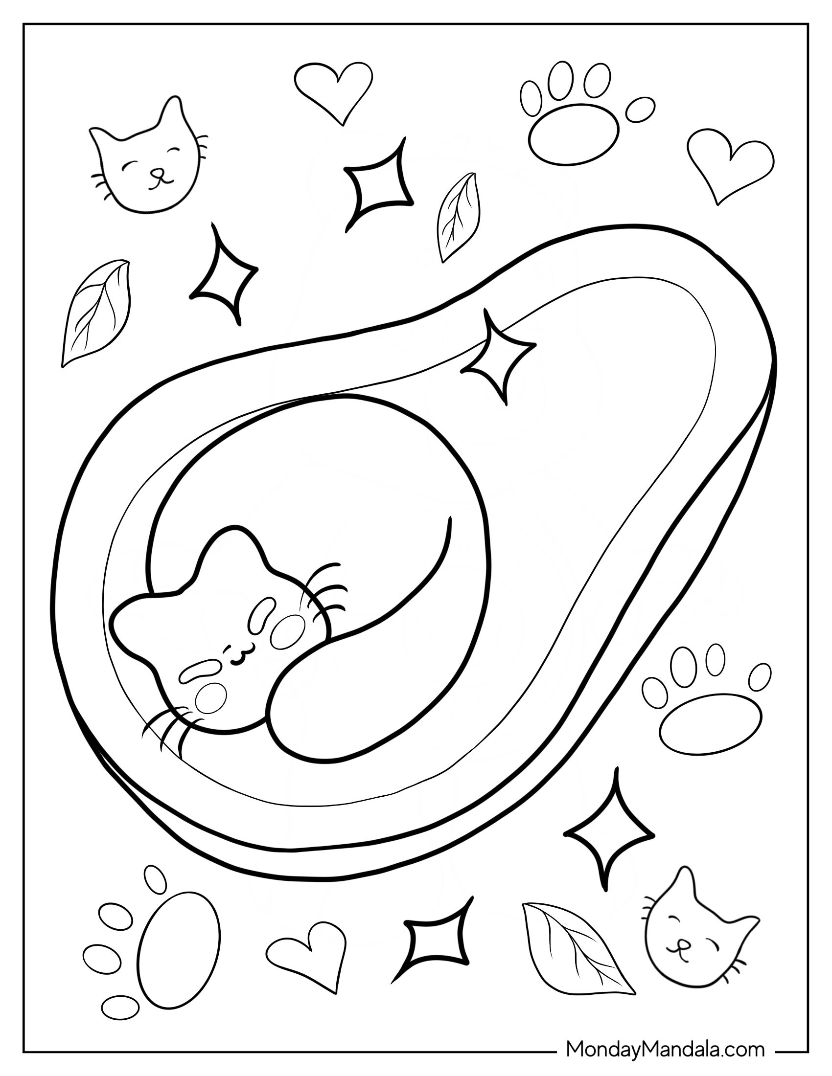 Kitten Sleeping In Avocados Coloring Page