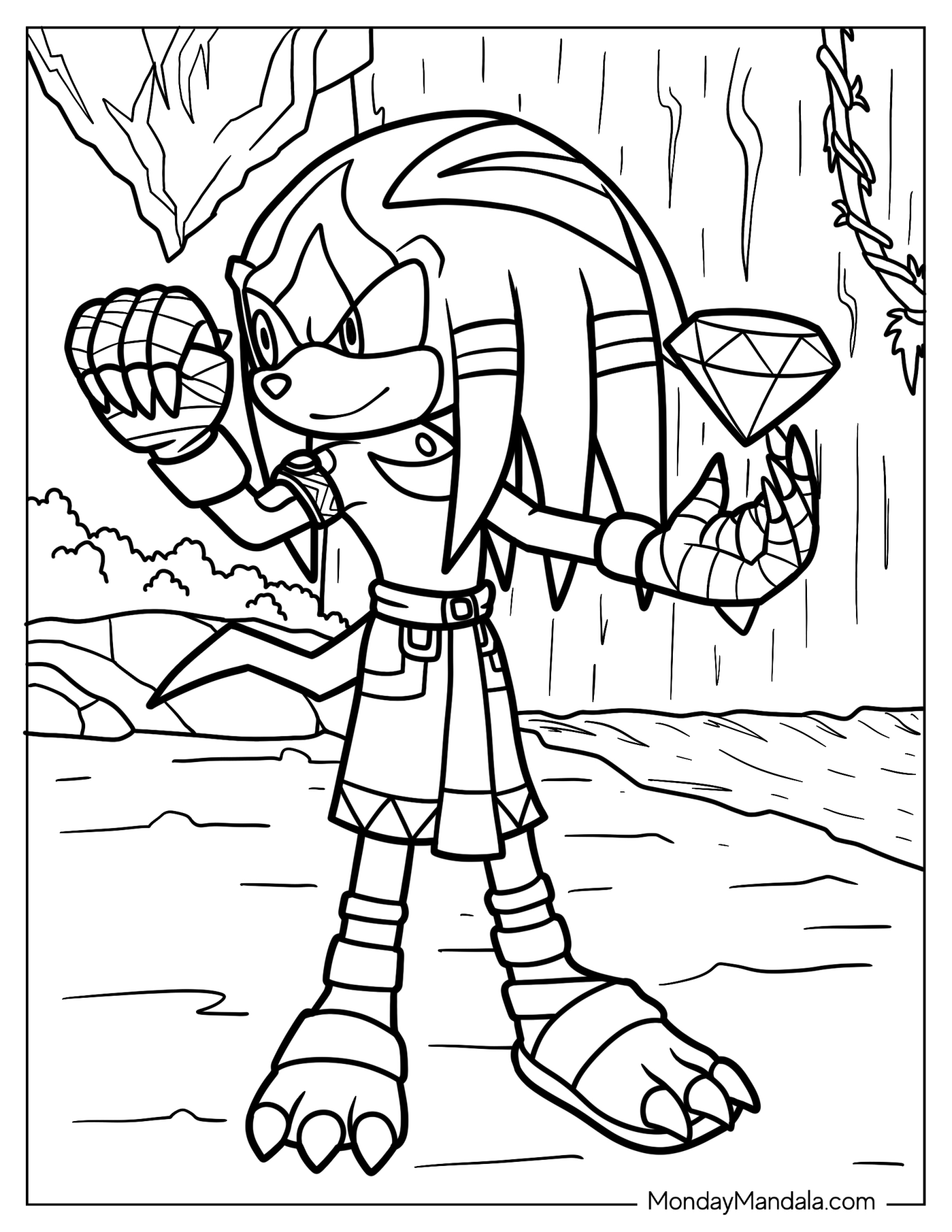 Knuckles Coloring Page Guarding The Chaos Emerald