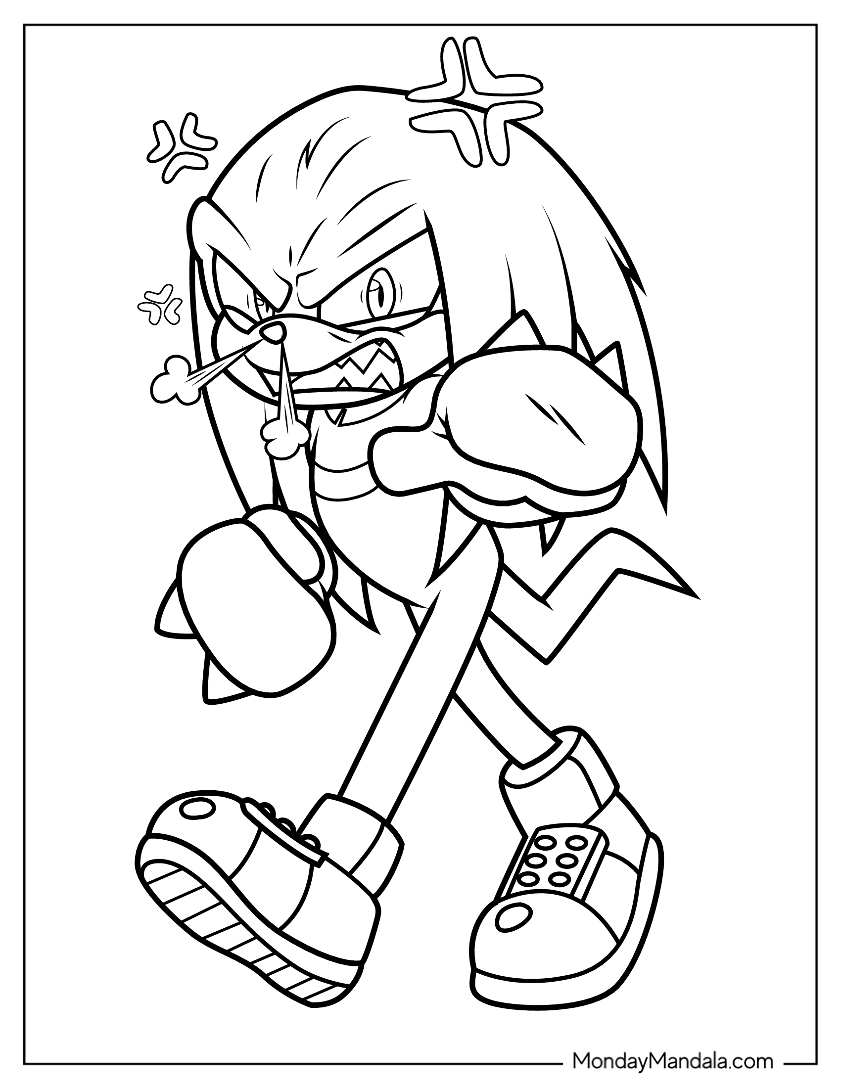 Knuckles Coloring Page With Nose Flaring