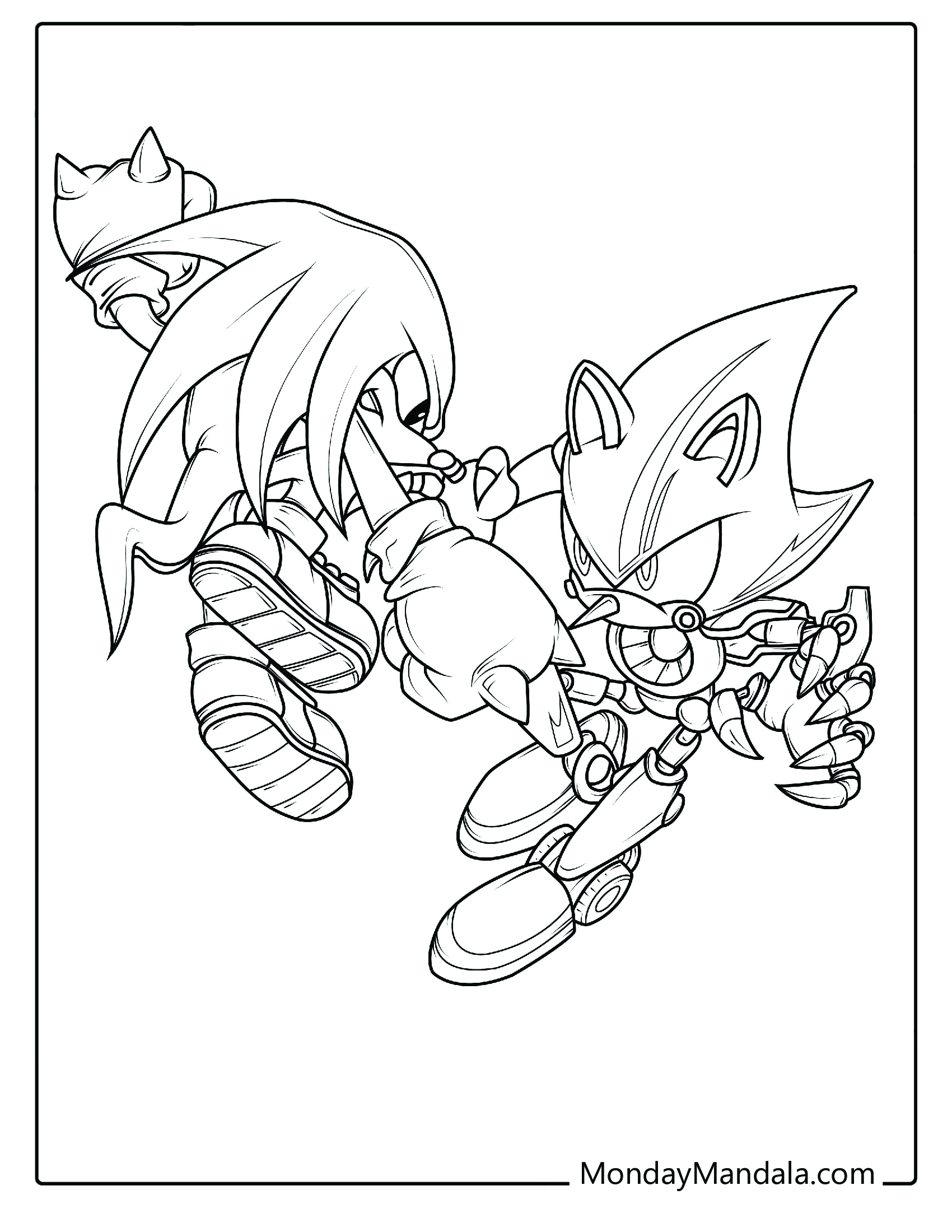 Knuckles Fighting Metal Sonic Coloring Page