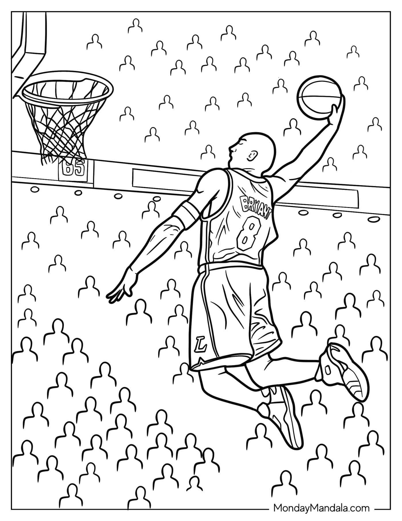 Kobe Bryant Coloring Page Dunking Basketball For Kids