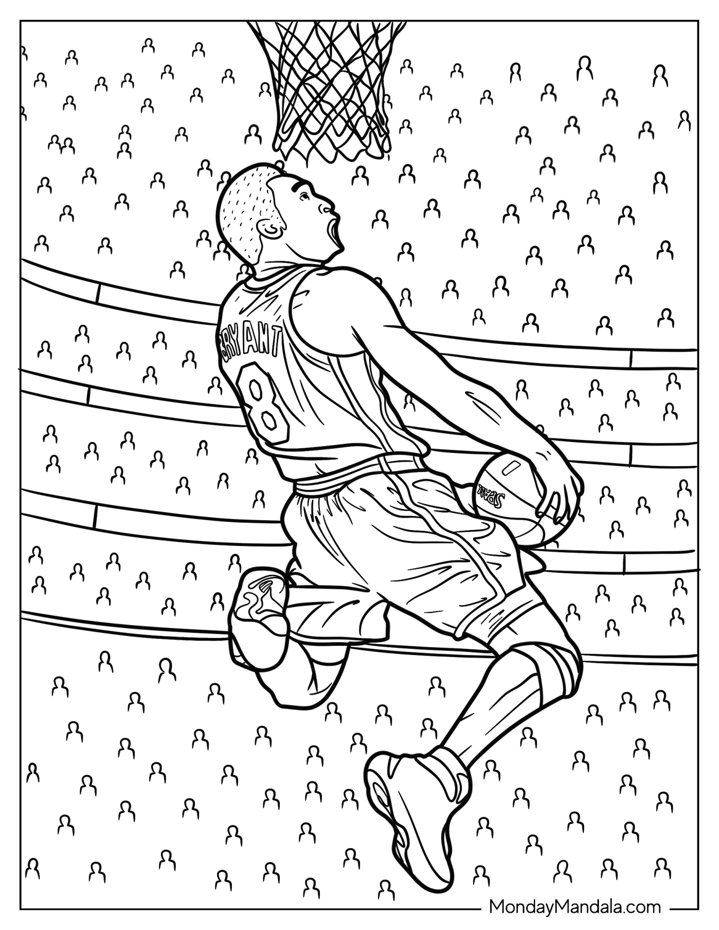 Kobe Bryant Coloring Page In Mid Air With Basketball