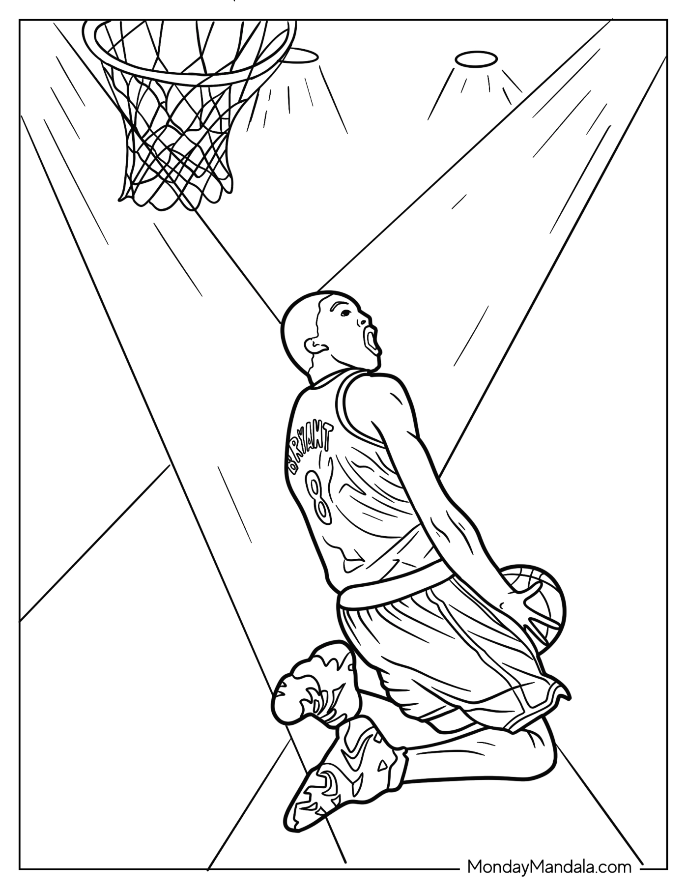 Kobe Bryant Coloring Page With Spotlight In Basketball Court