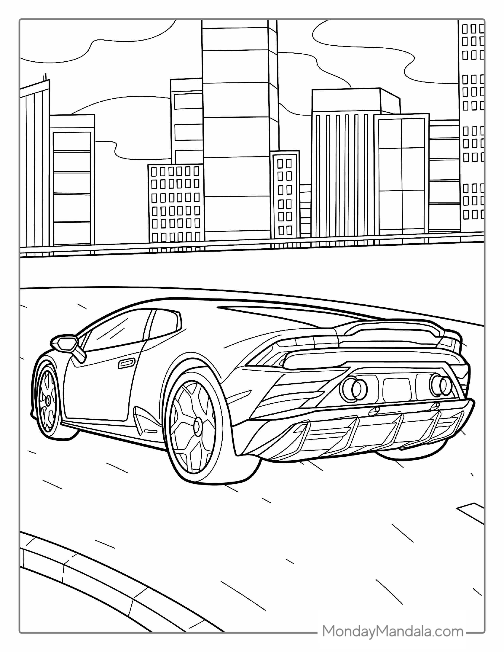 Lamborghini Aventador On Highway Coloring Sheet