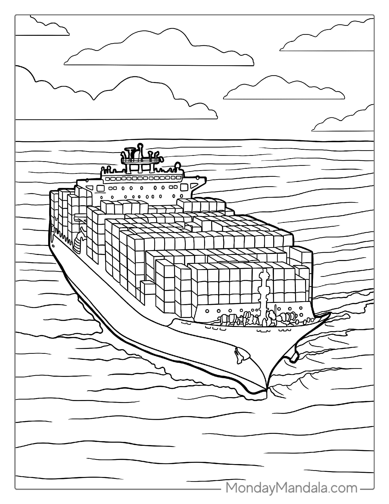 Large Container Ship On Open Seas To Color