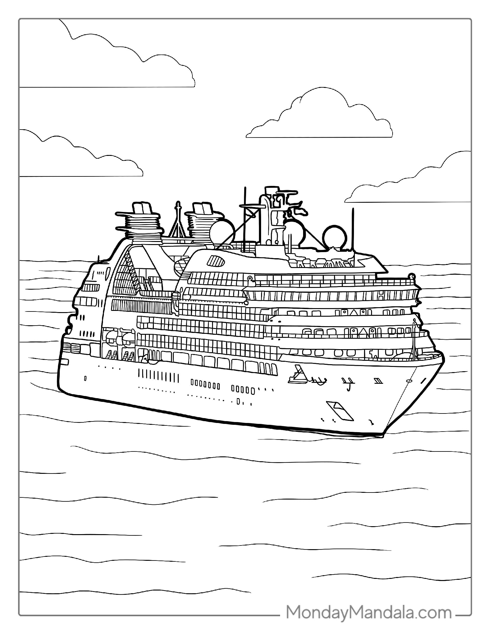 Large Cruise Ship On The Open Seas To Color