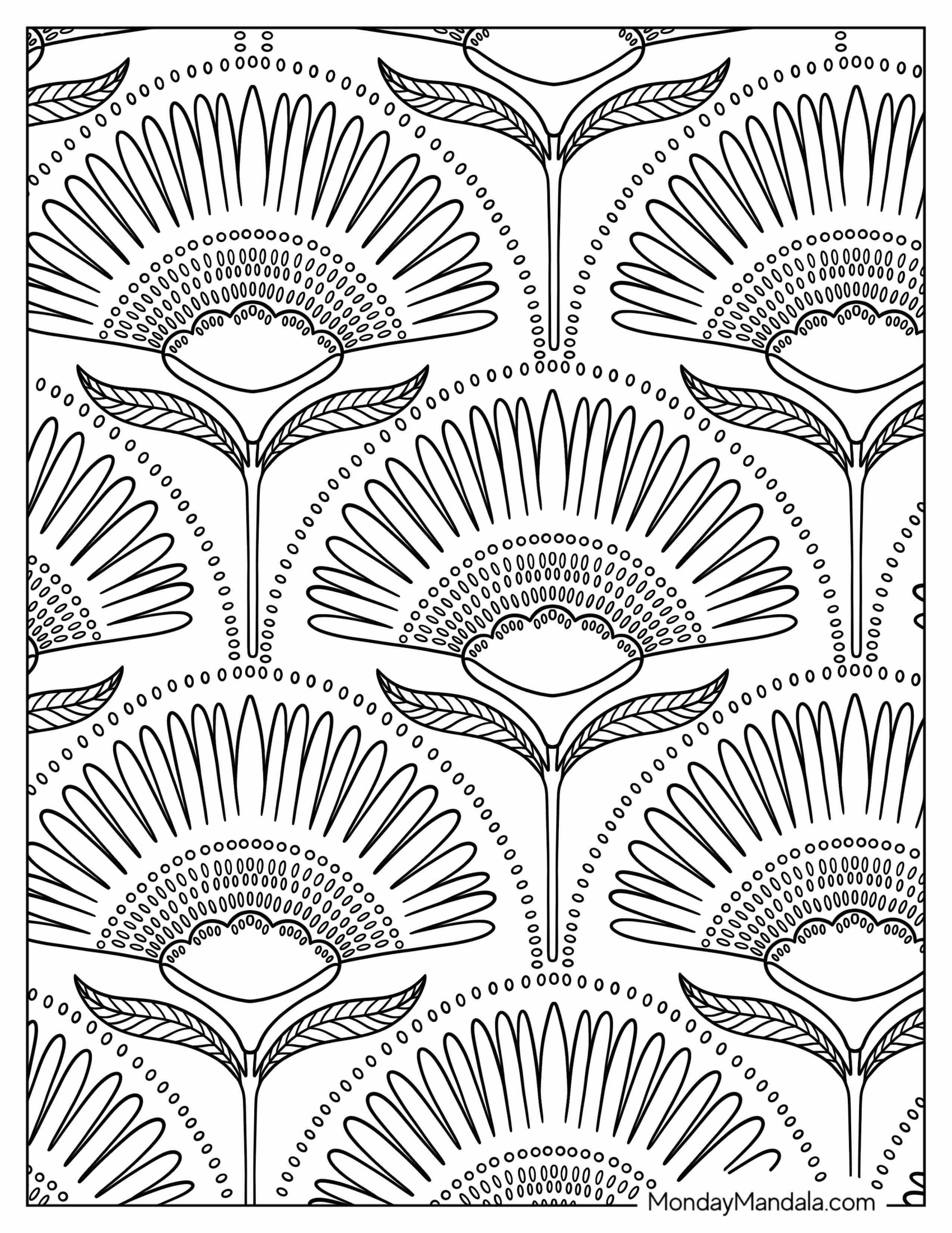 Large Dandelion Flowers Pattern Coloring Page