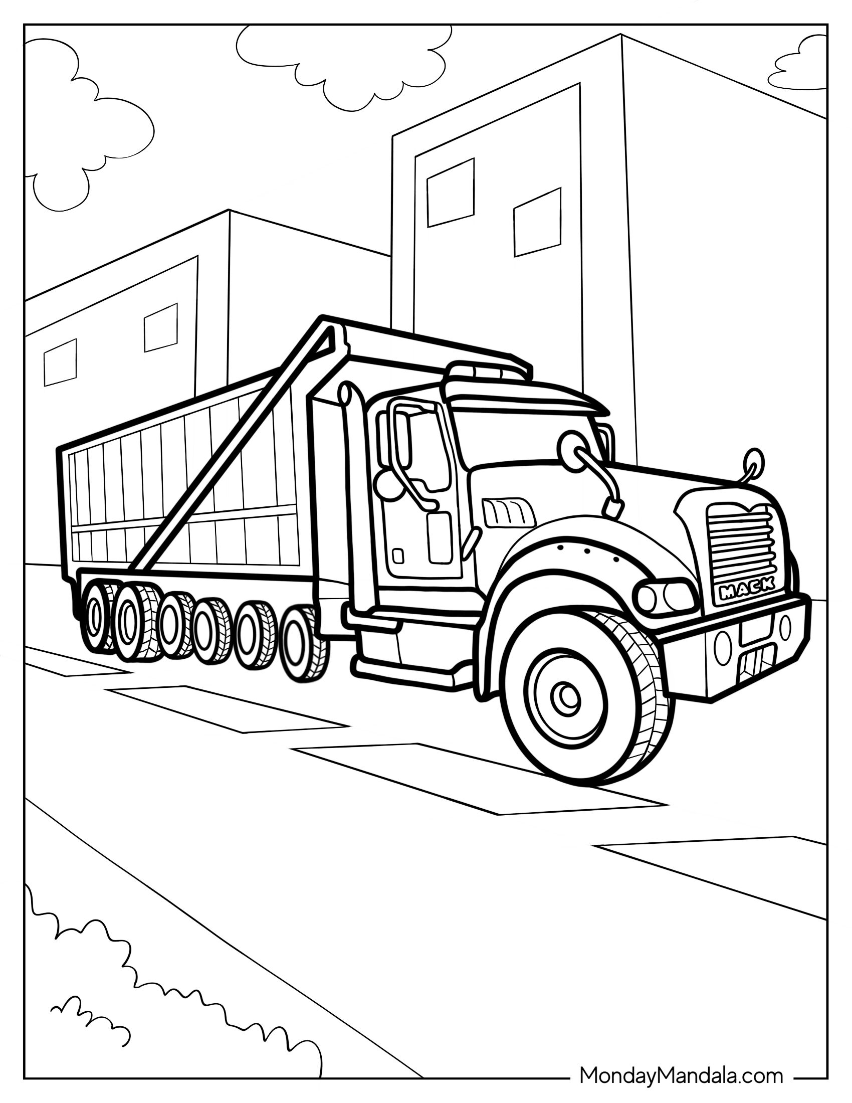 Large MACK Dump Truck Coloring Picture