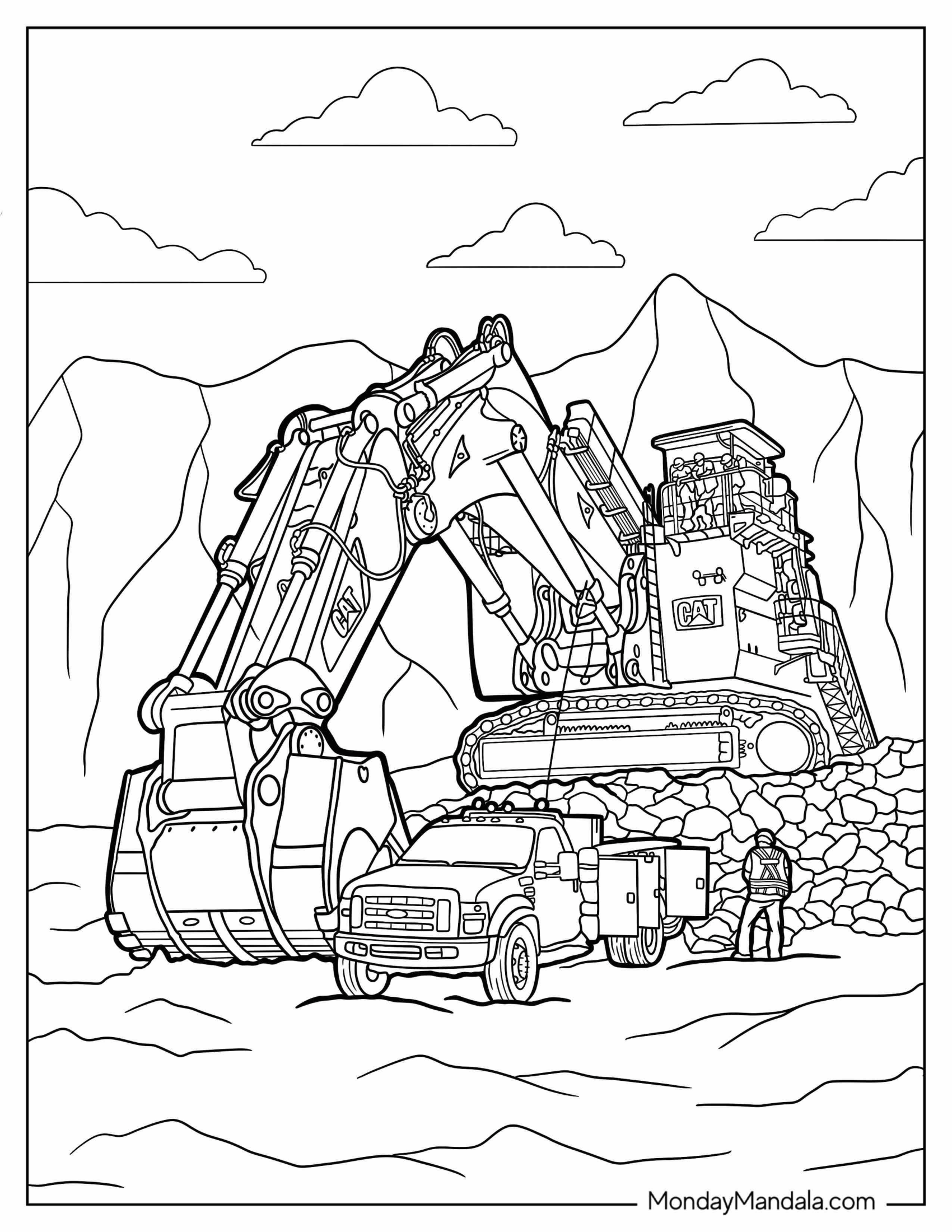 Large Mining CAT Excavator With Bucket To Color