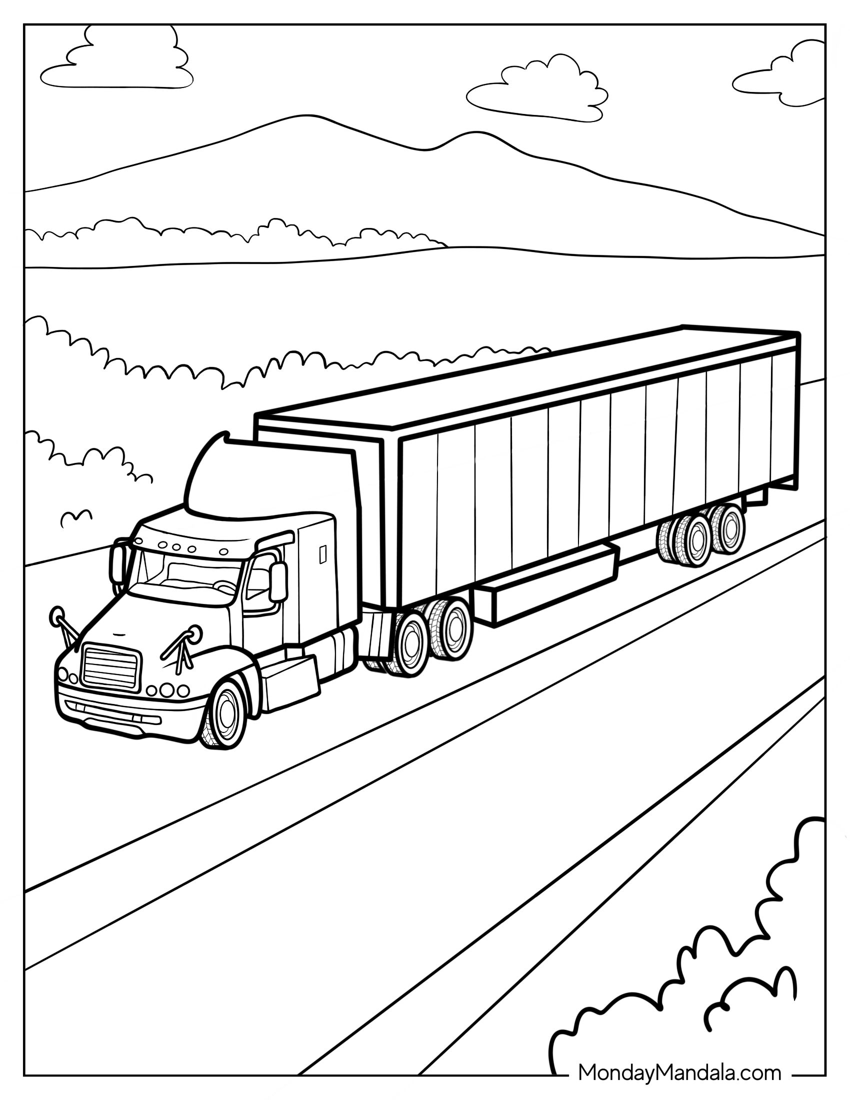 Large Semi Truck Towing Trailer To Color