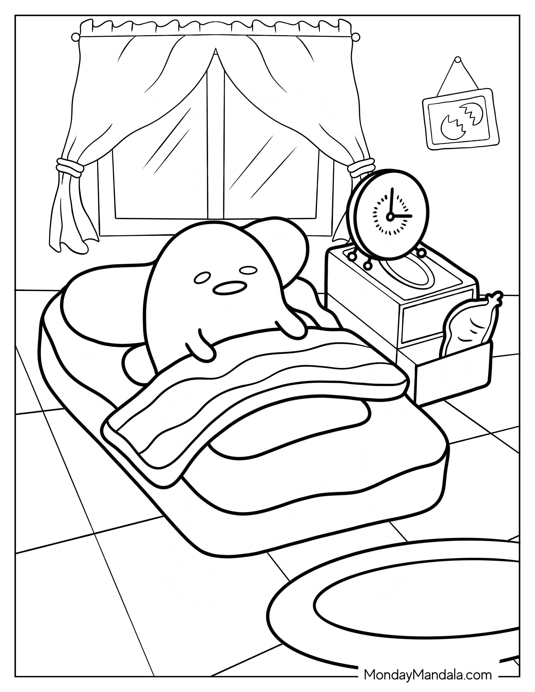 Lazy Gudetama Coloring Page Of Sleeping On Bed