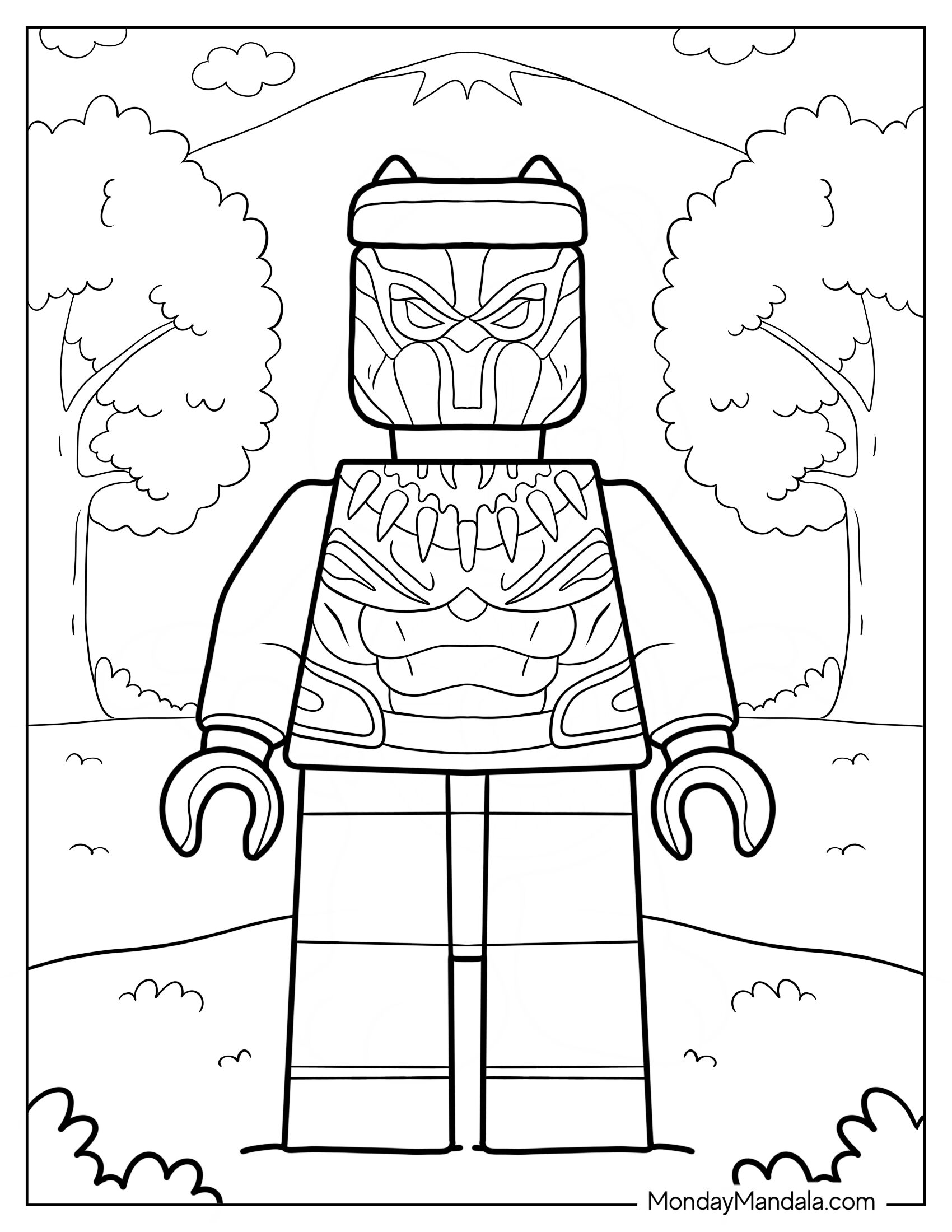 Lego Avengers Coloring Page Of Black Panther In Forest