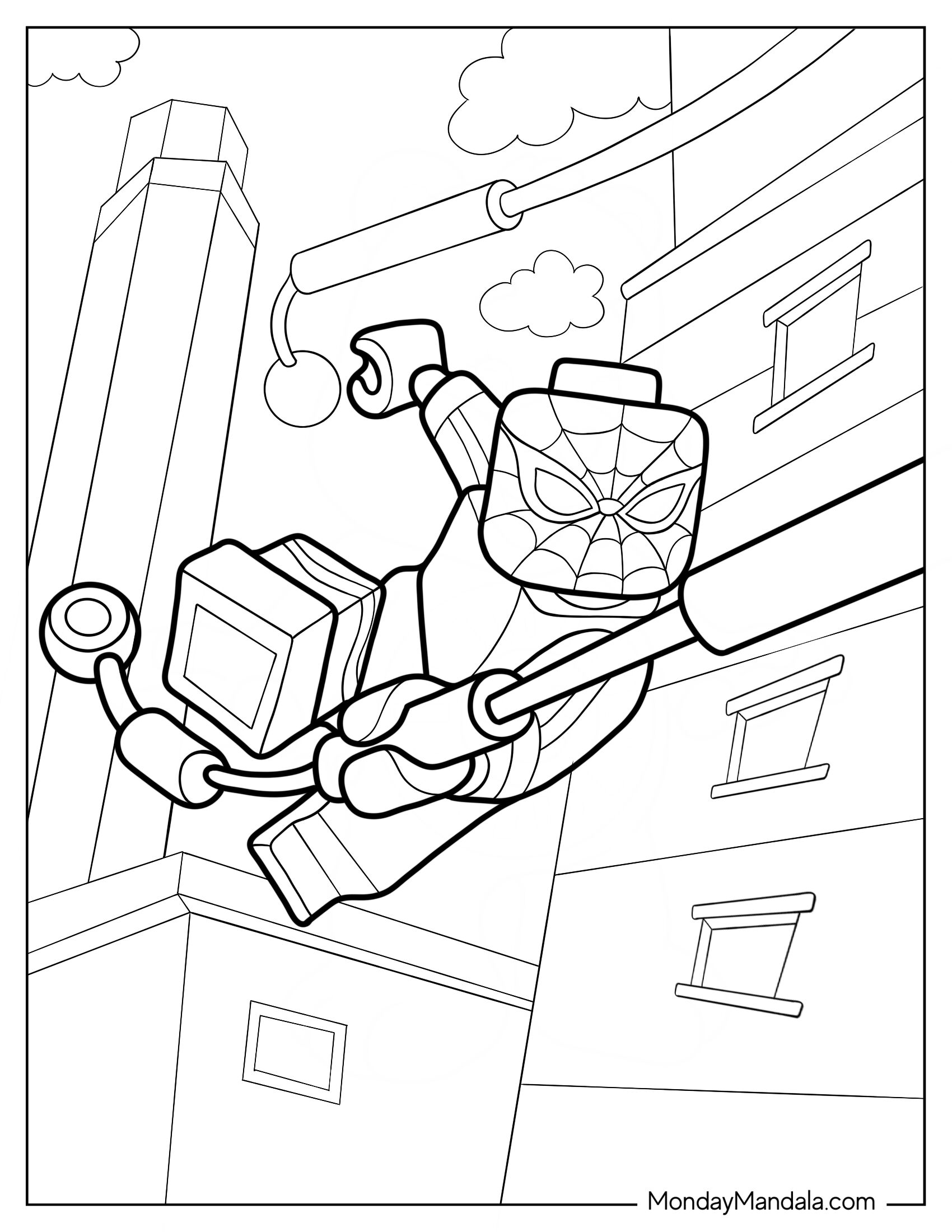 Lego Avengers Coloring Page Of Spider Man Swinging From Building