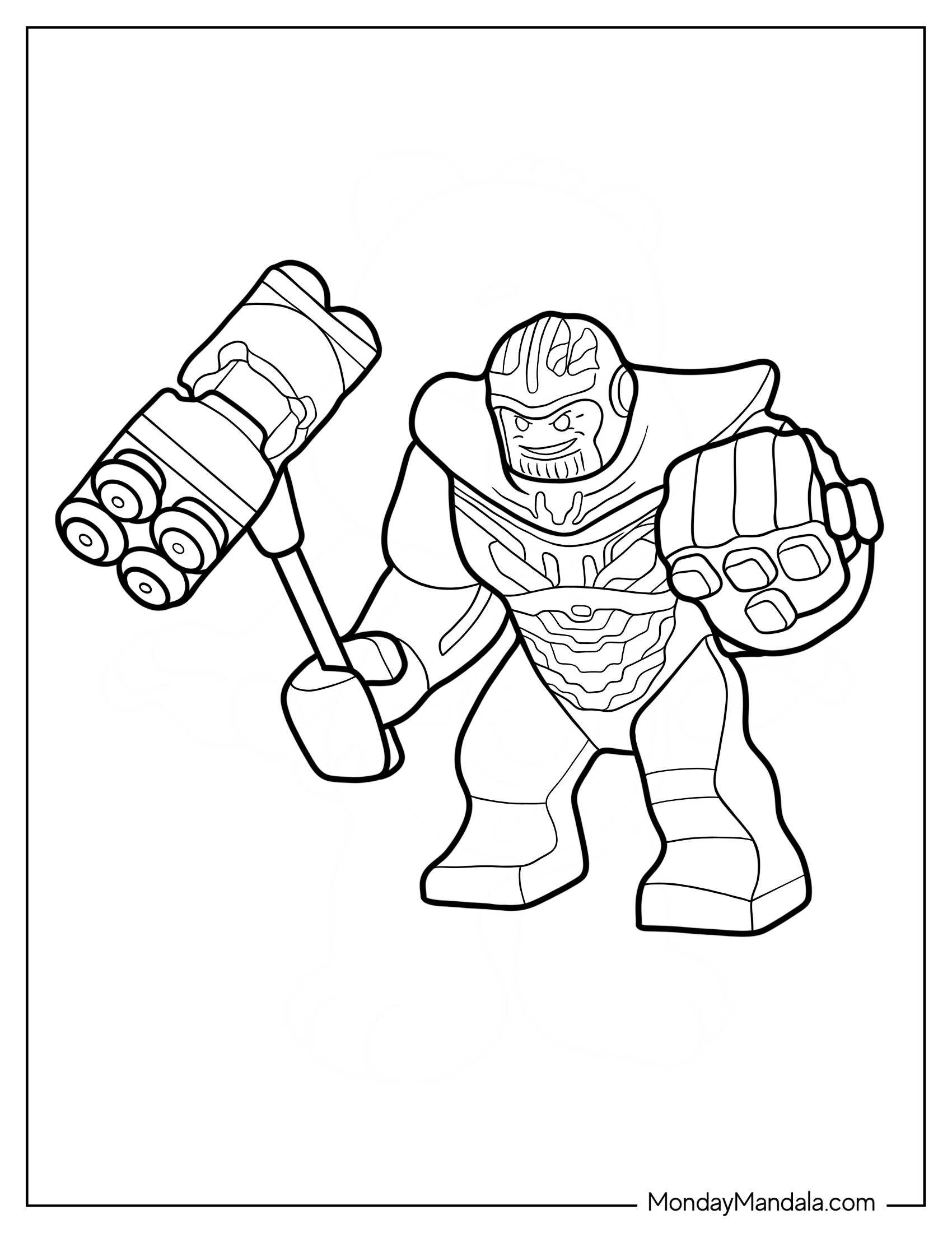 Lego Avengers Coloring Page Of Thanos With Hammer And Infinity Gauntlet