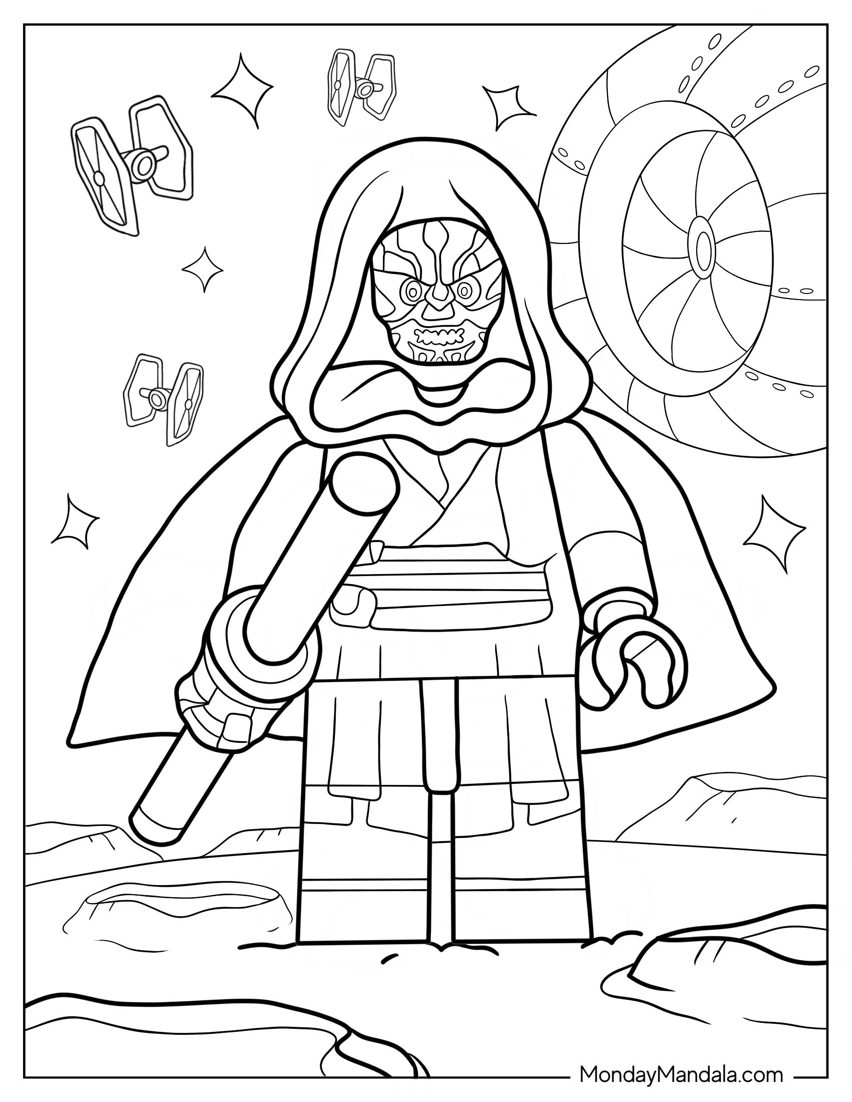 Lego Star Wars Coloring Page Of Darth Maul With Lightsaber And Cape