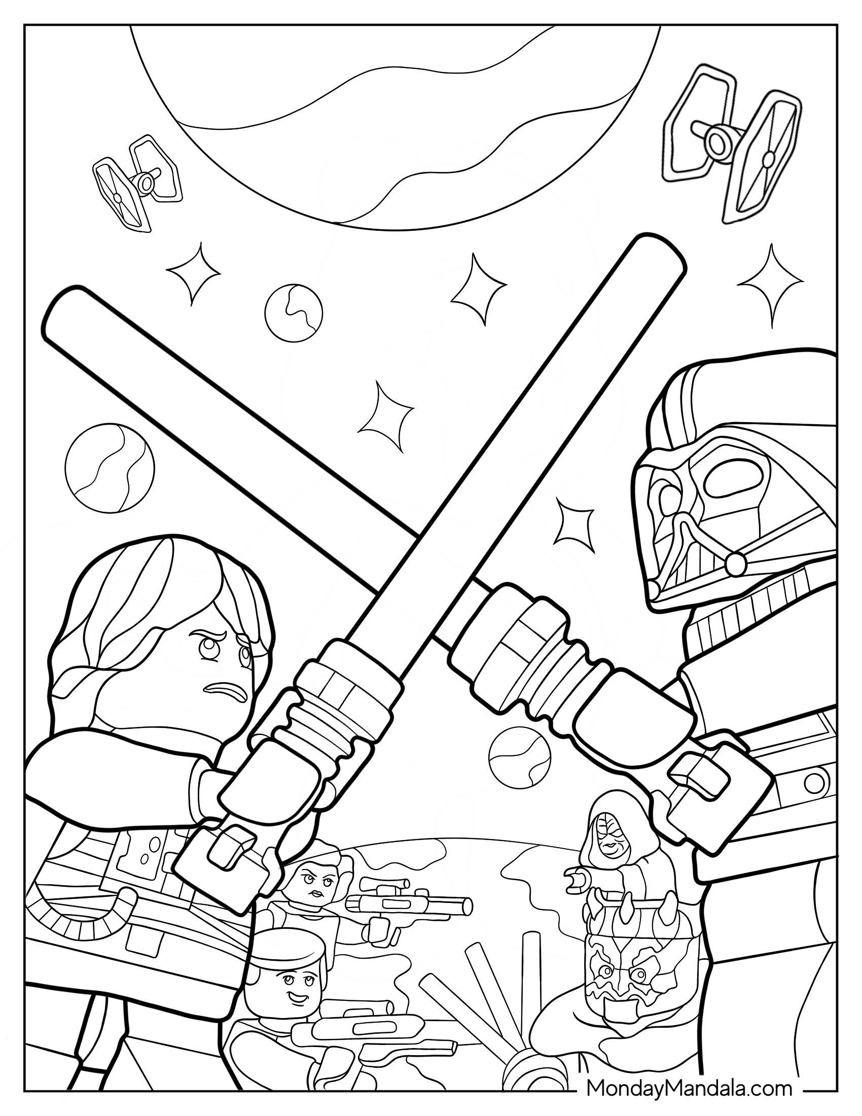 Lego Star Wars Coloring Page Of Luke Skywalker Fighting With Darth Vader