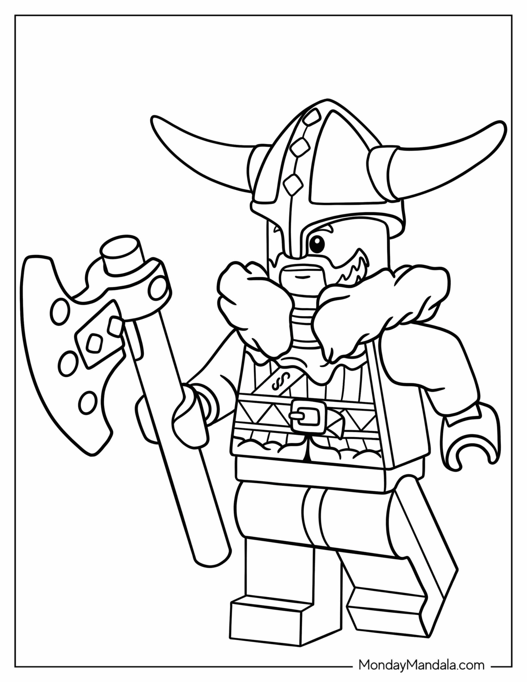 Lego Viking Coloring Page With Axe For Kids