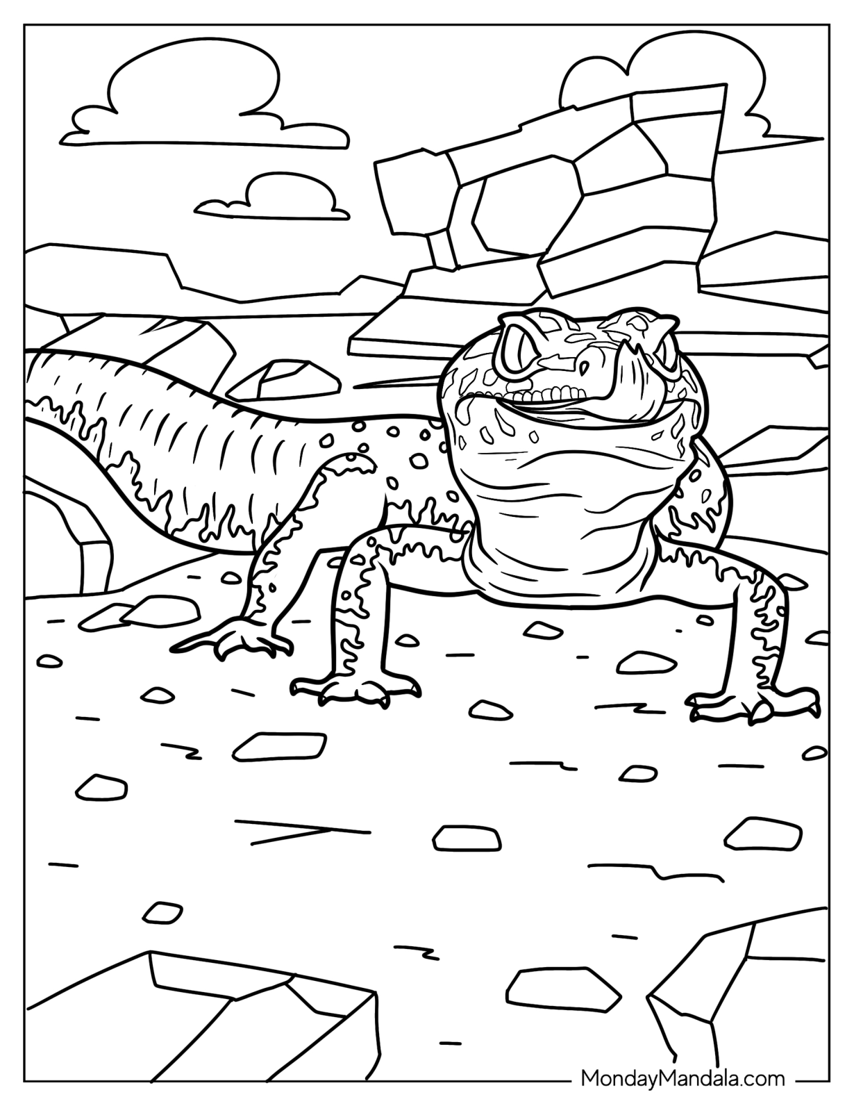 Leopard Gecko Lizard Coloring Page On Rocks