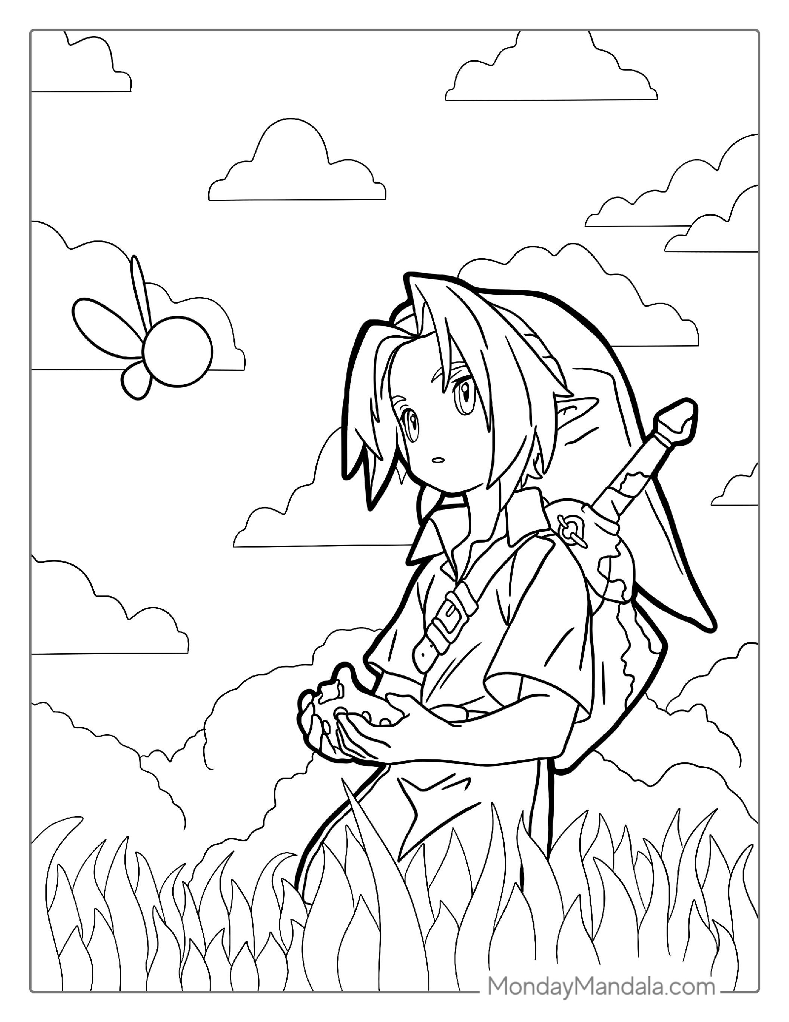 Link With Blue Flame From Zelda Coloring Page