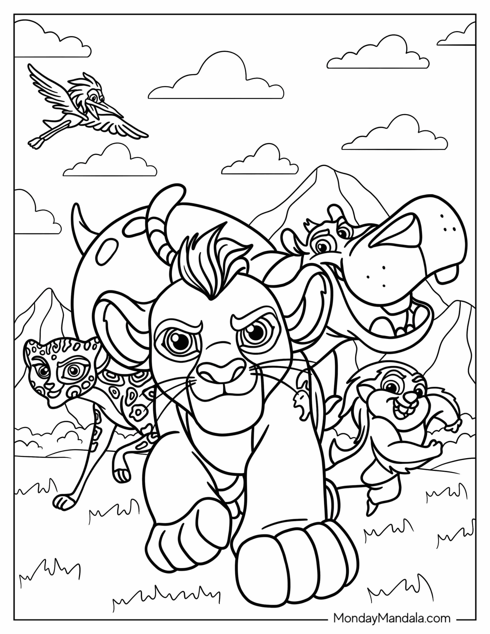 Lion Guard Kion, Fuli, Beshte, And Bunga Coloring Page